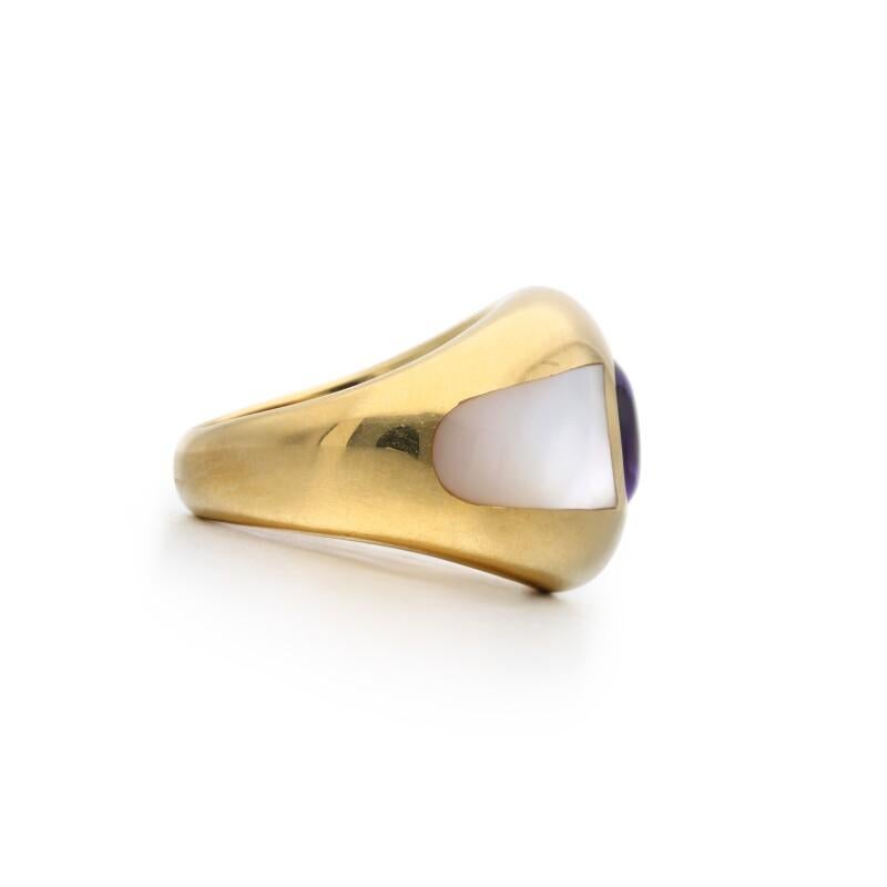 Mixed Cut Mauboussin Amethyst & Mother of Pearl Ring in 18 Karat Yellow Gold For Sale