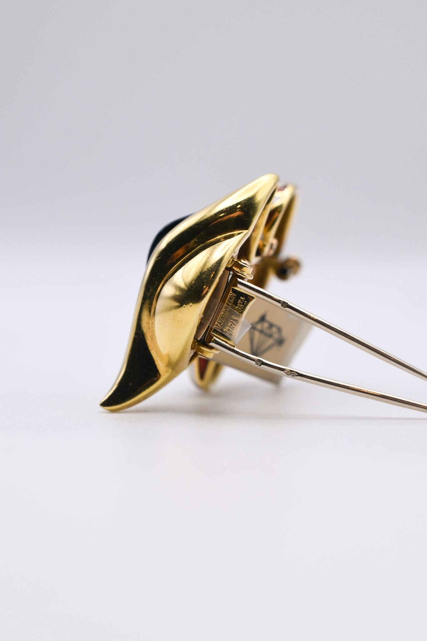 Mauboussin Arlequin Enamel and Gold Brooch In Excellent Condition For Sale In New York, NY
