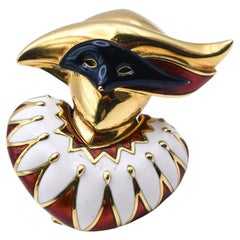 Retro Mauboussin Arlequin Enamel and Gold Brooch