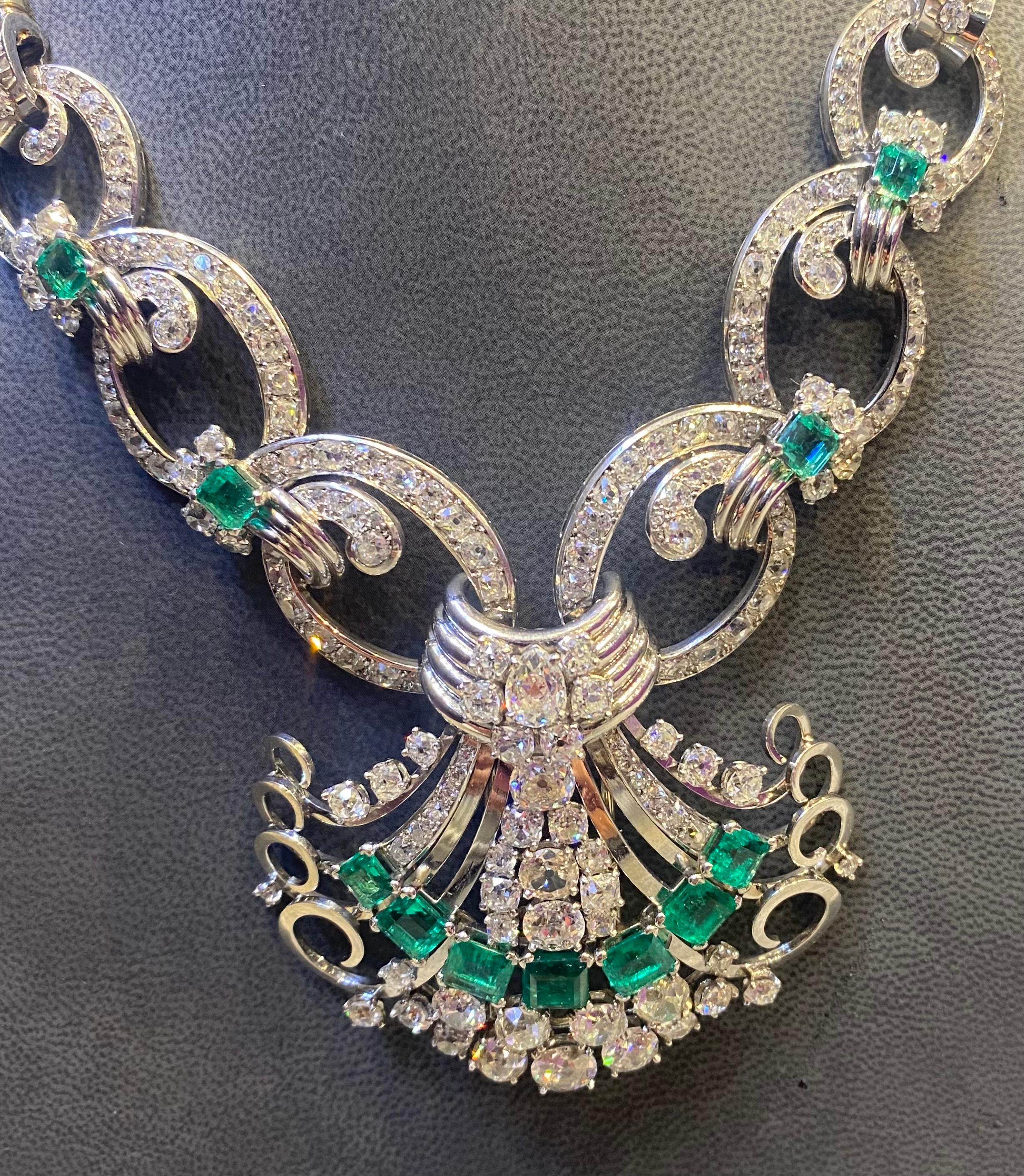 Mauboussin Art Deco Emerald & Diamond Pendant Necklace 4