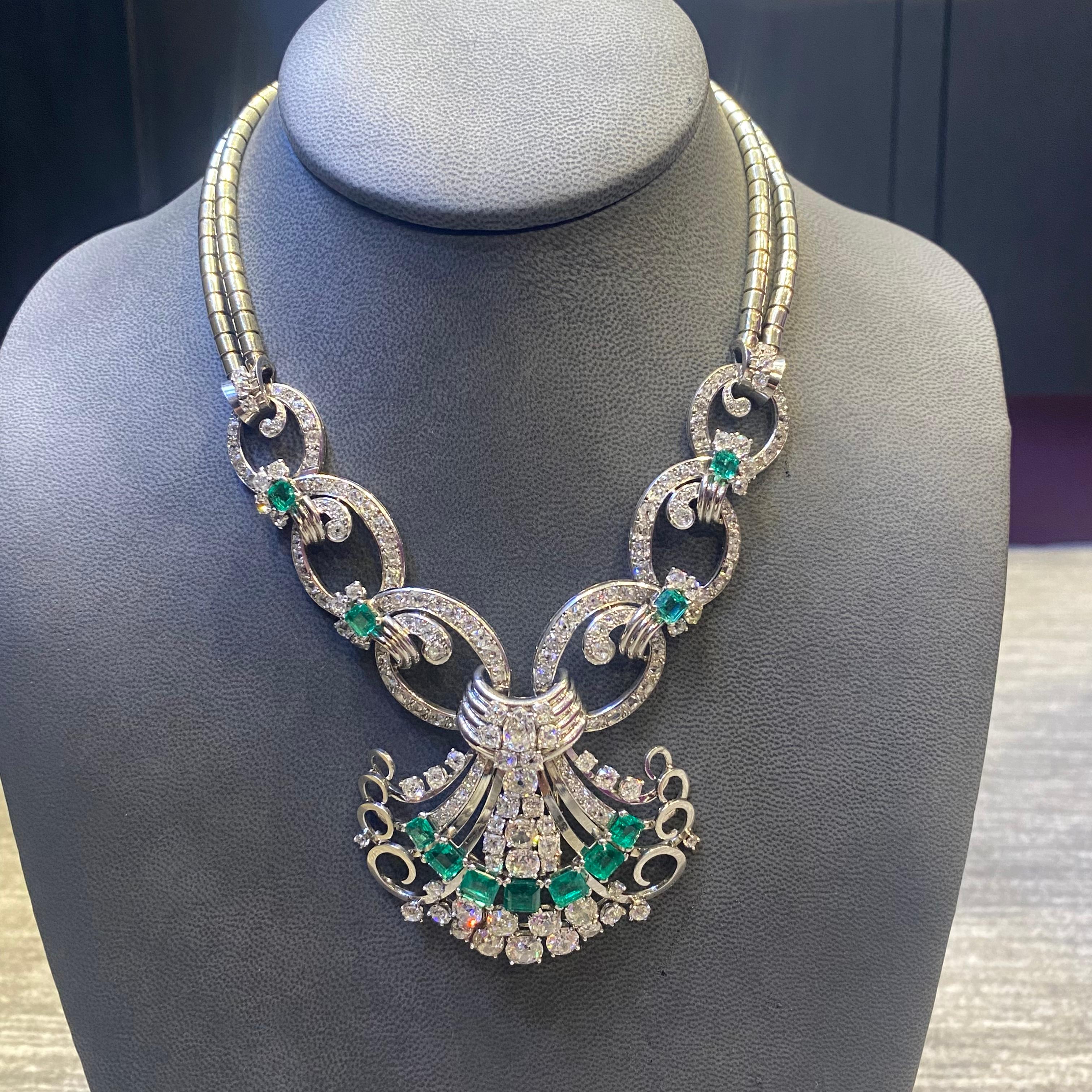 Mauboussin Art Deco Emerald & Diamond Pendant Necklace 5
