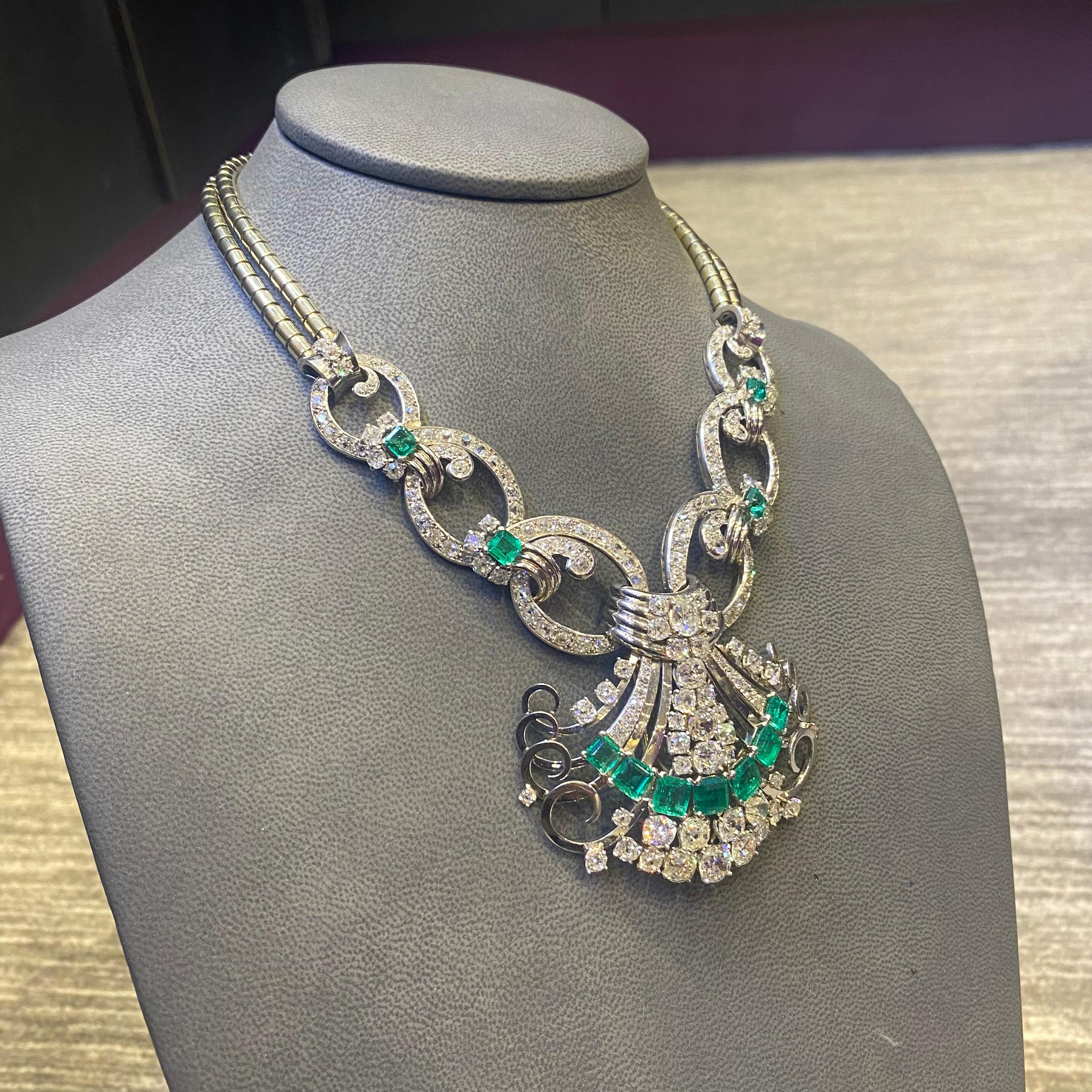 Mauboussin Art Deco Emerald & Diamond Pendant Necklace 6