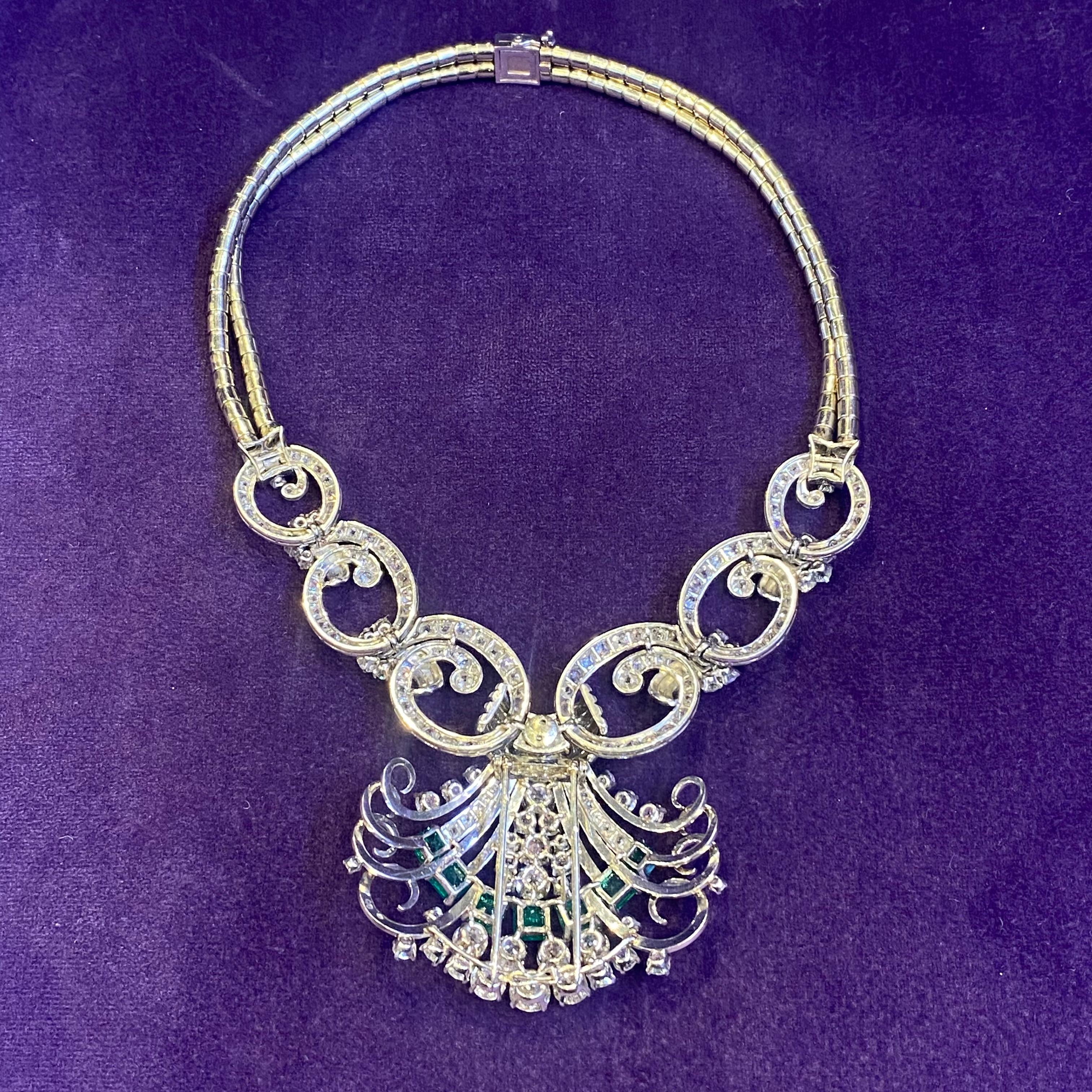 Mauboussin Art Deco Emerald & Diamond Pendant Necklace 7
