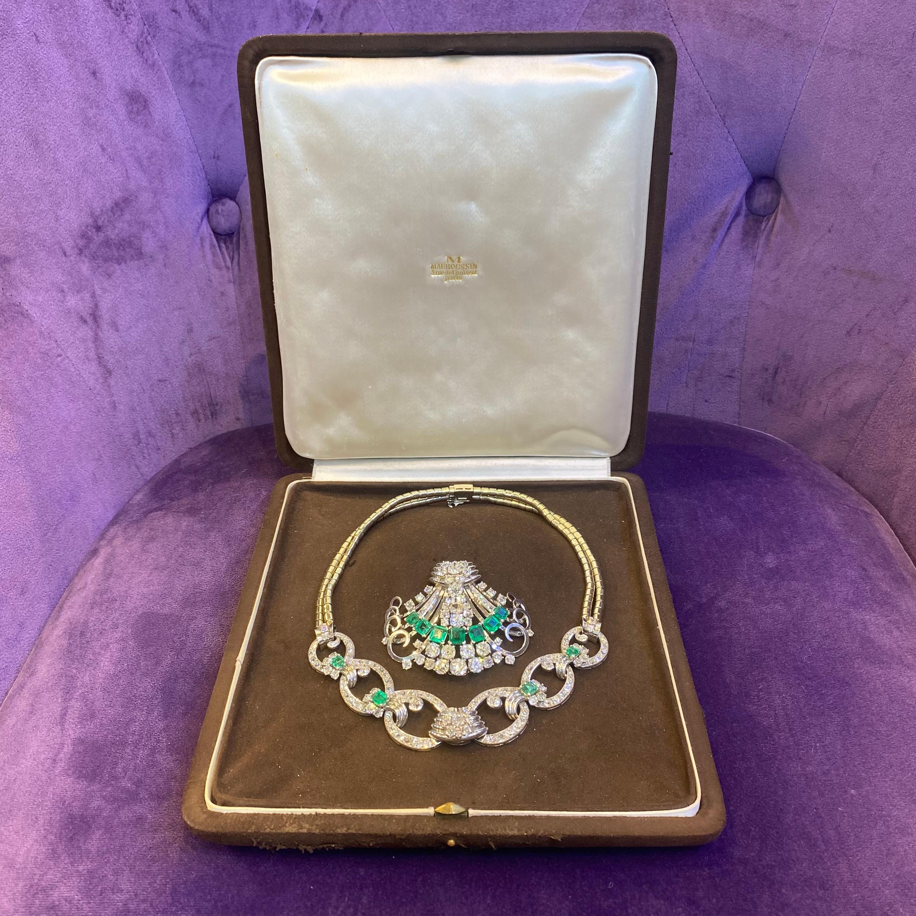 Mauboussin Art Deco Emerald & Diamond Pendant Necklace 8