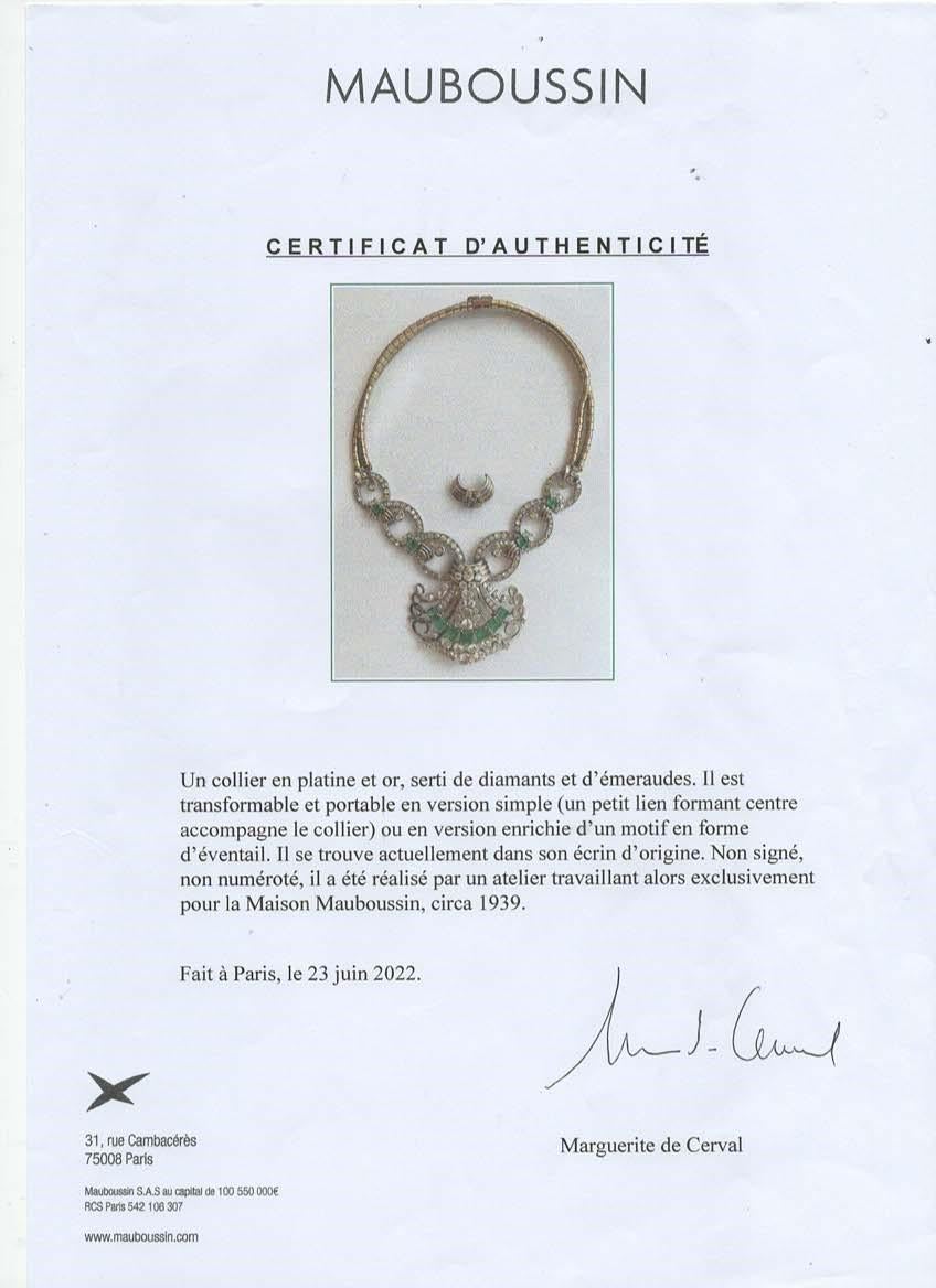 Oval Cut Mauboussin Art Deco Emerald & Diamond Pendant Necklace