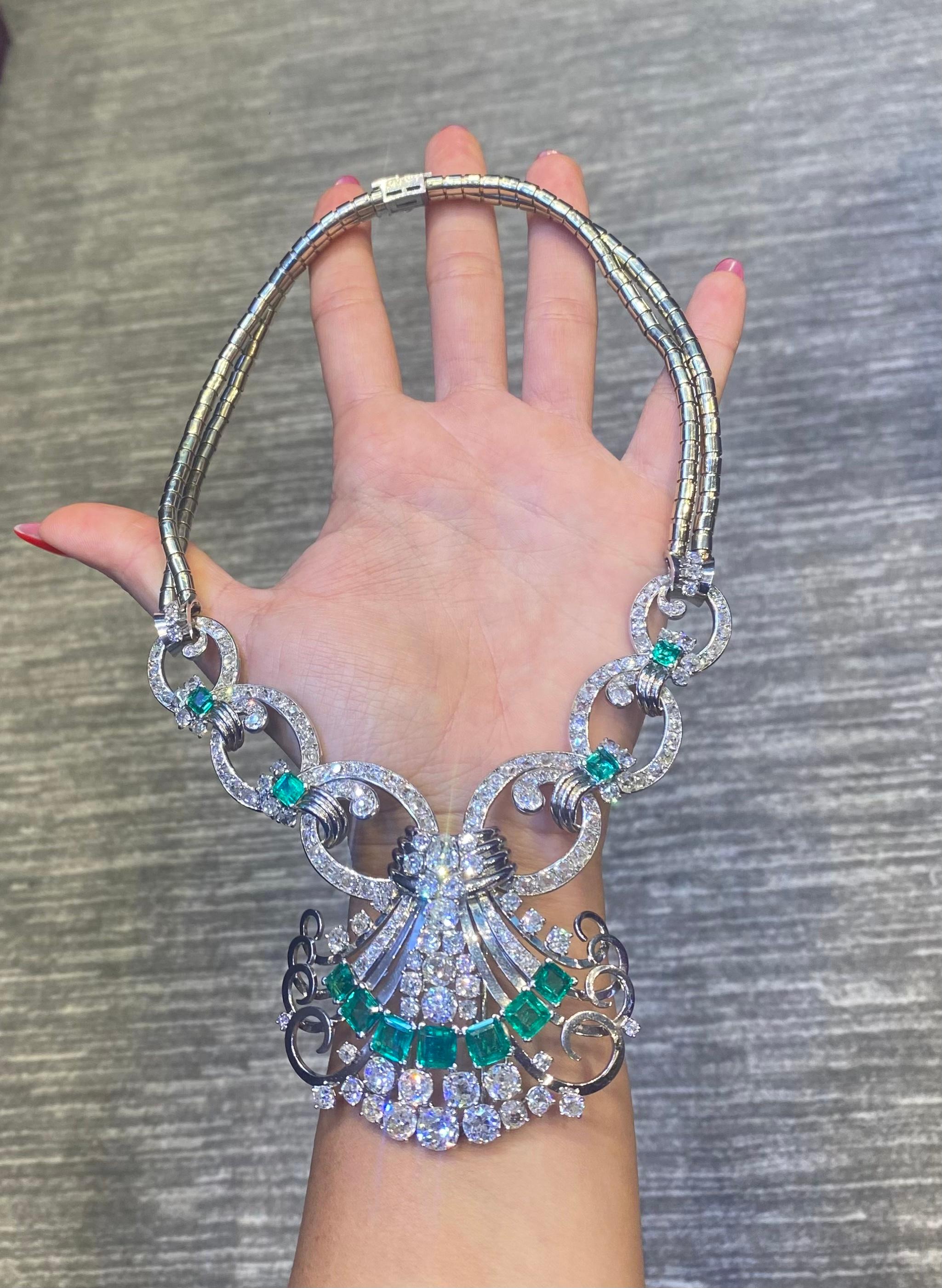 Mauboussin Art Deco Emerald & Diamond Pendant Necklace 2