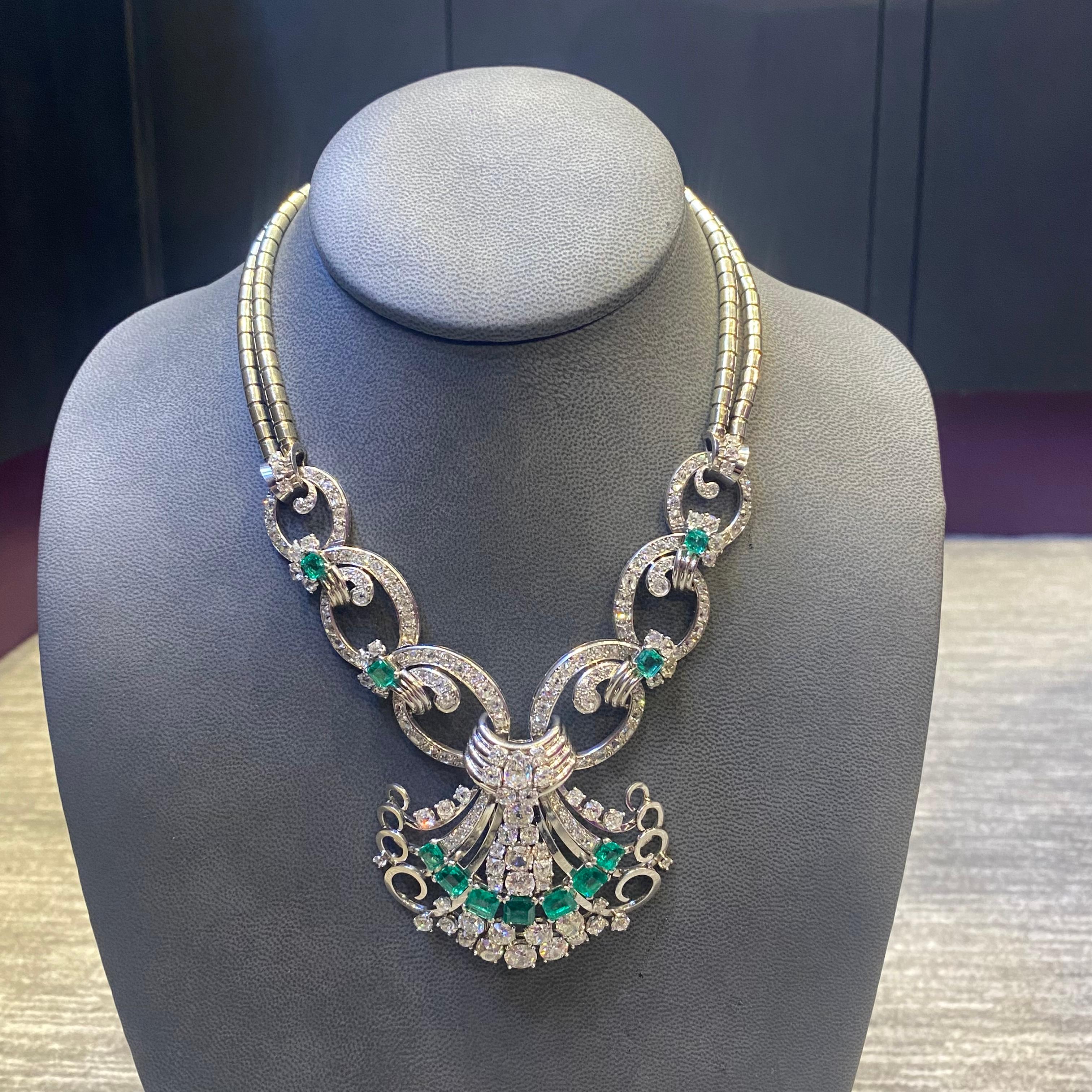 Mauboussin Art Deco Emerald & Diamond Pendant Necklace 3