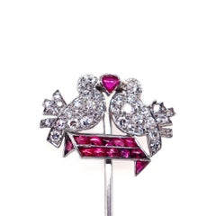 Mauboussin Art Deco Love Birds Ruby and Diamond Pin, ca. 1920s