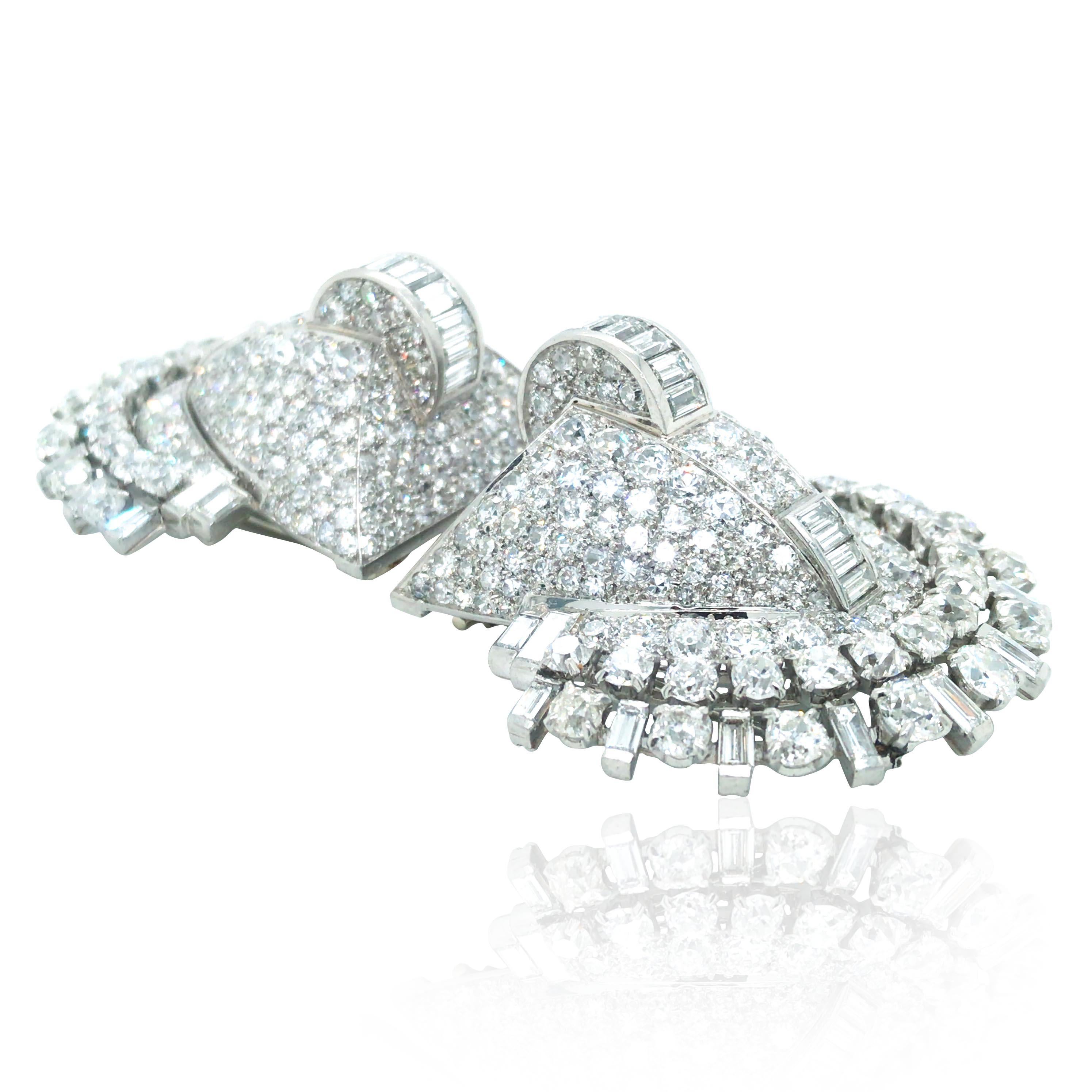 Mauboussin, Art Deco Platinum Diamond Double-clips Bangle, Certificate For Sale 1