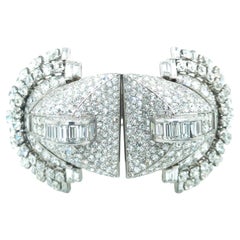 Mauboussin, bracelet jonc double clips Art déco en platine et diamants, certificat