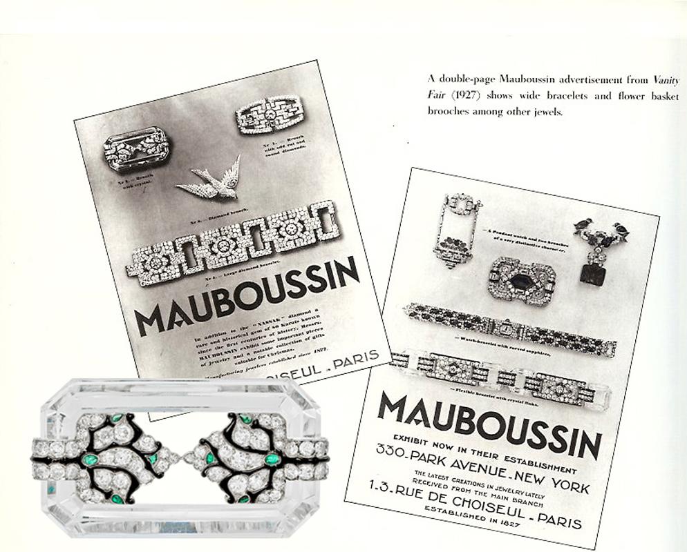 Mauboussin Art Deco-Brosche aus Bergkristall und Diamanten, um 1927 (Art déco) im Angebot