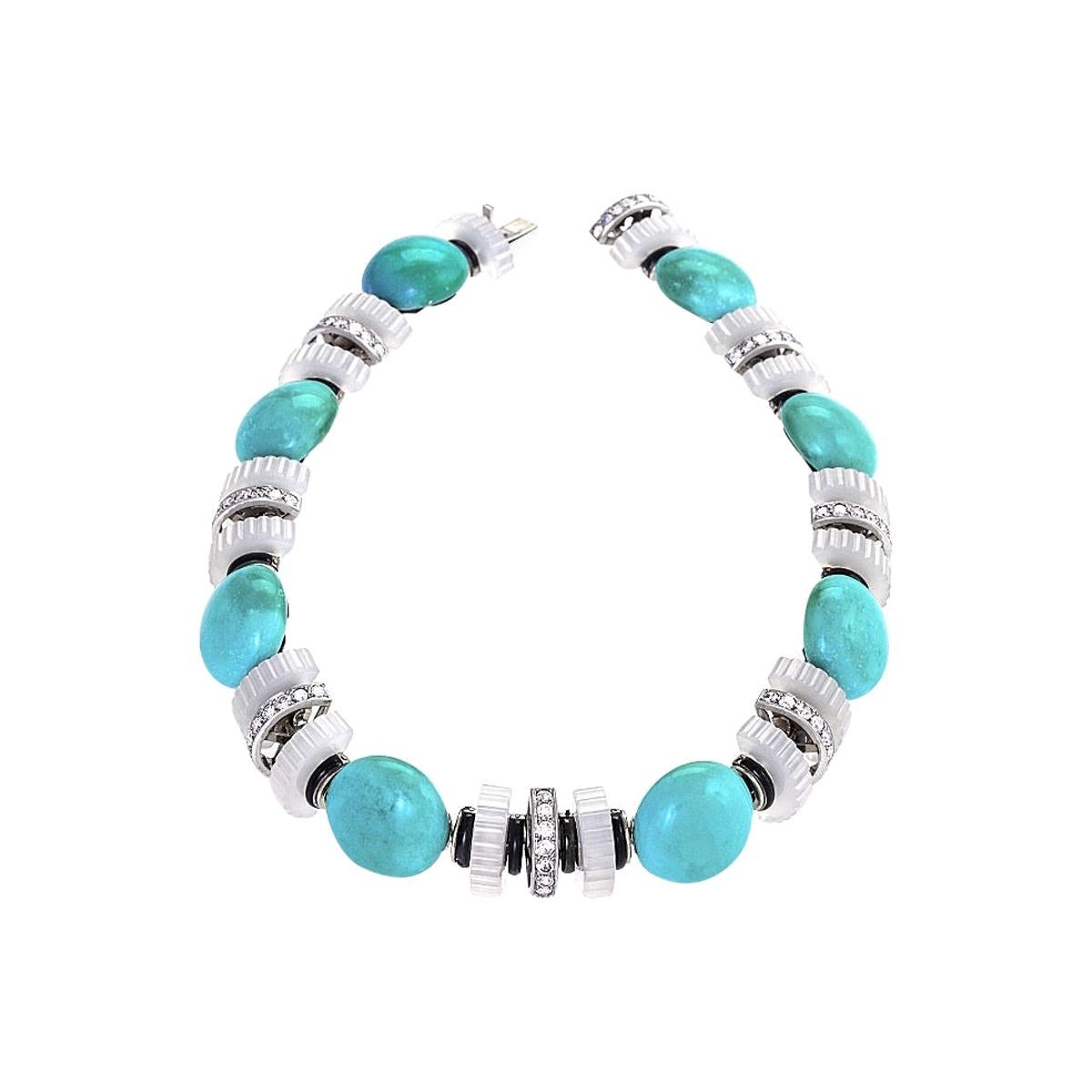 Mauboussin Turquoise, Chalcedony and Diamond Necklace 