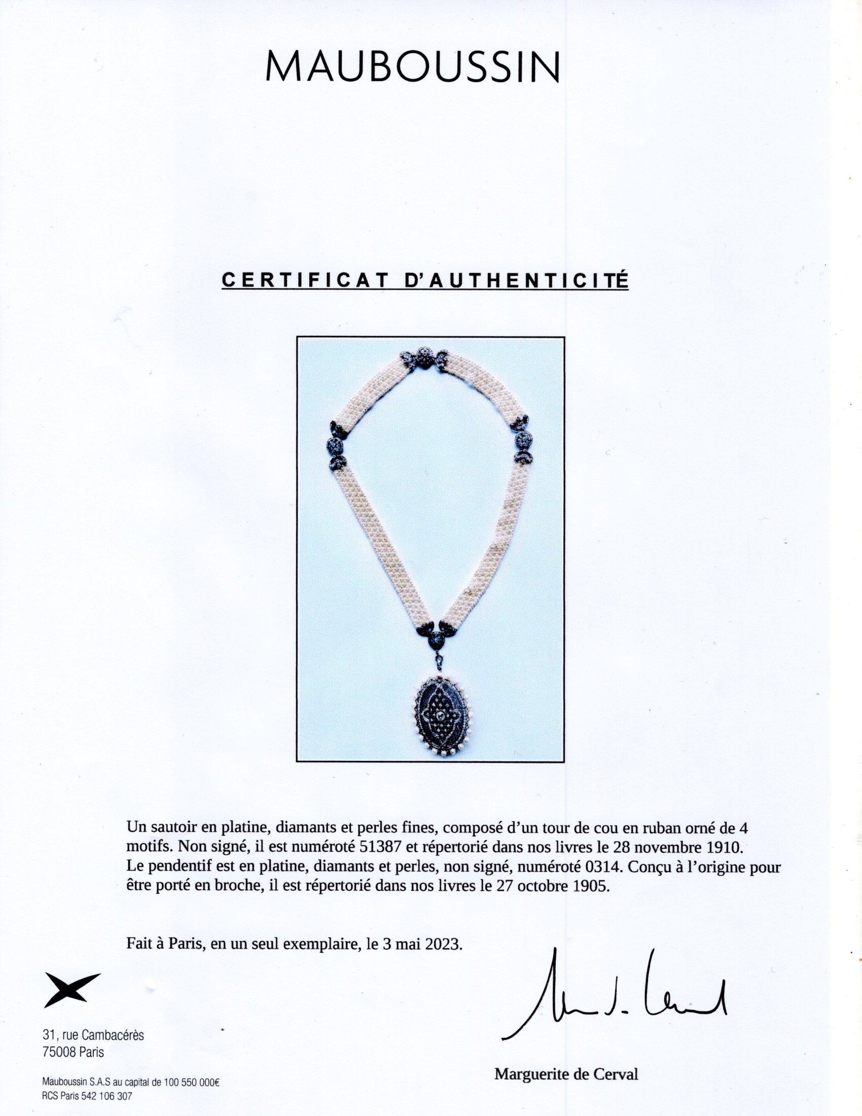 Mauboussin Belle Epoque Pearl and Diamond Pendant Necklace For Sale 6