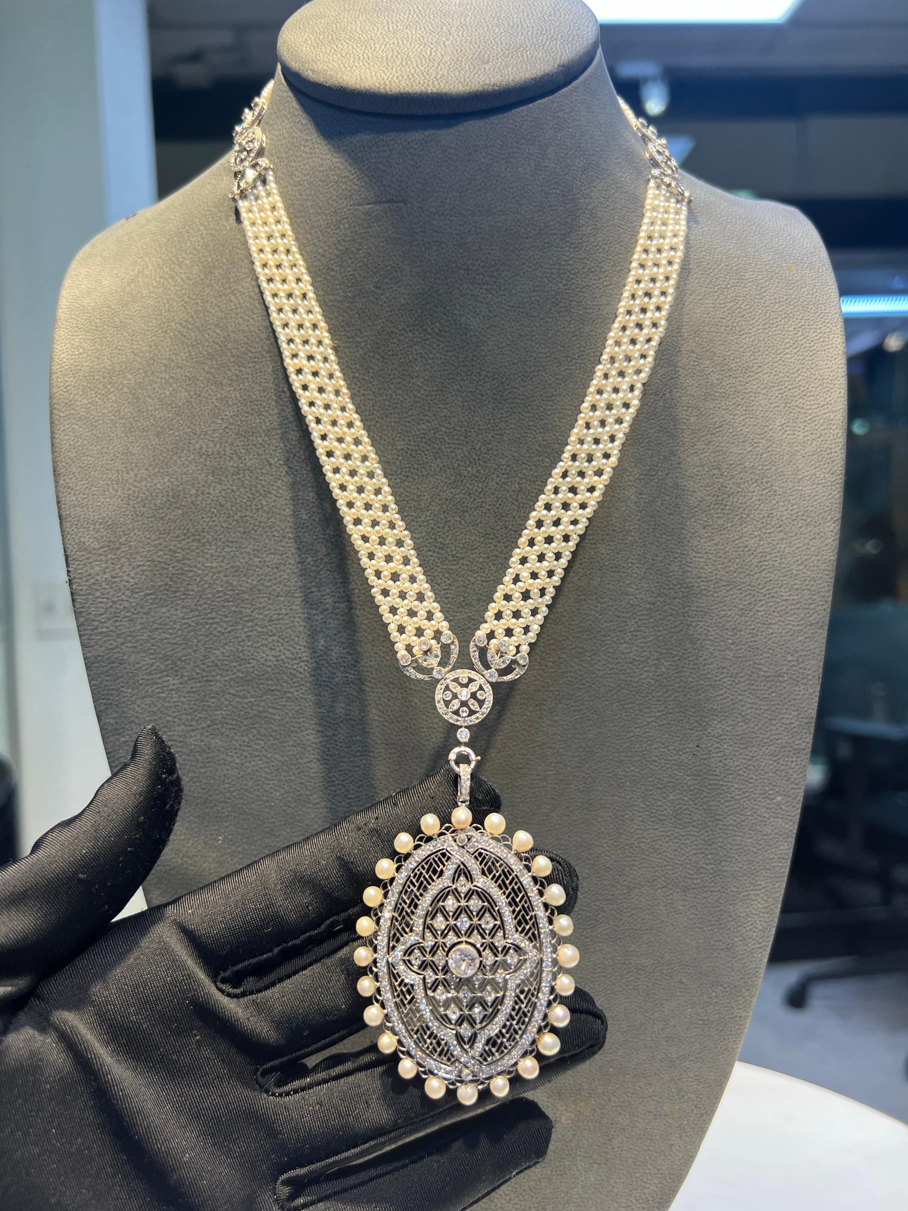 Belle Époque Mauboussin Belle Epoque Pearl and Diamond Pendant Necklace For Sale