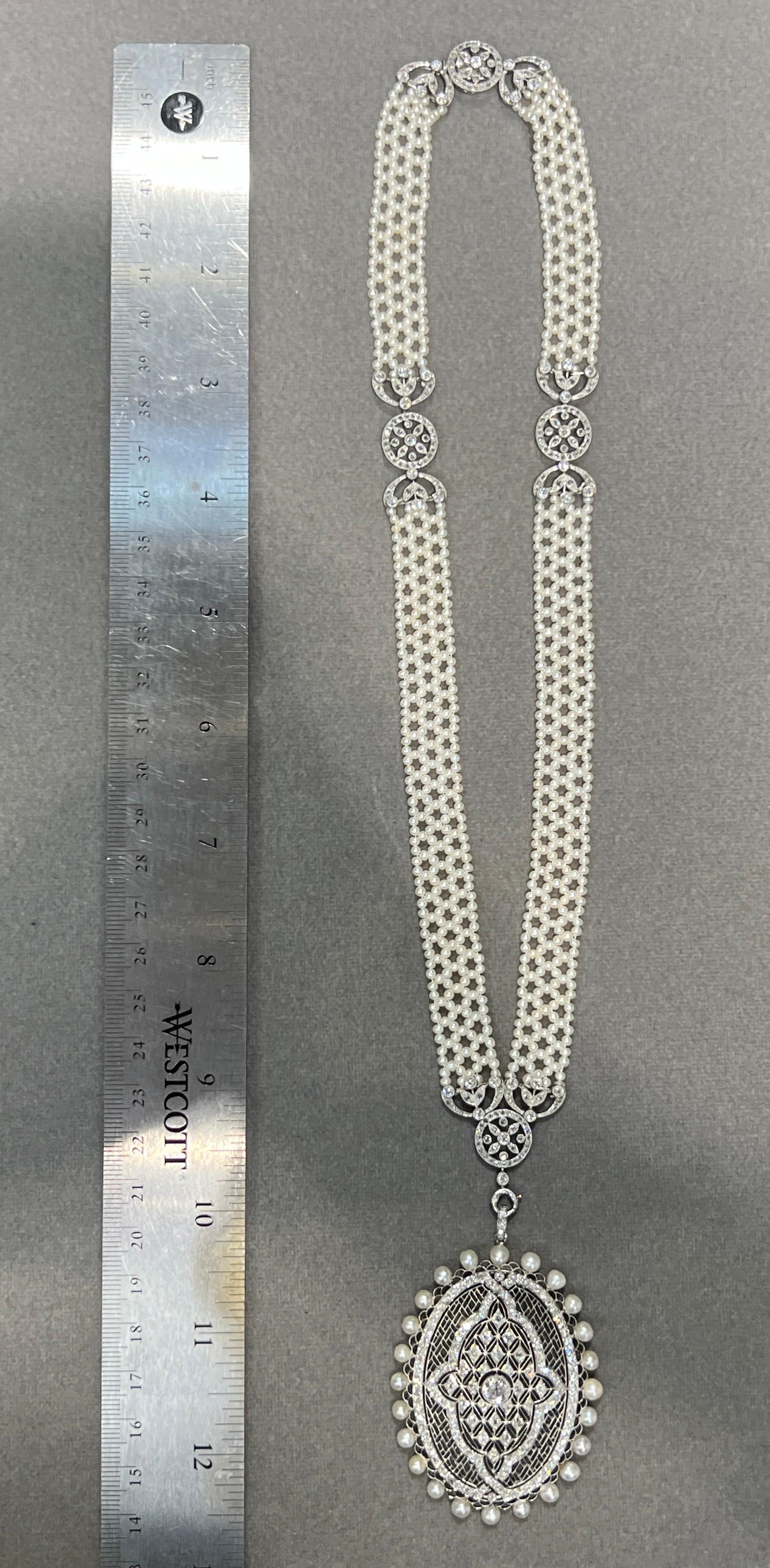 Mixed Cut Mauboussin Belle Epoque Pearl and Diamond Pendant Necklace For Sale