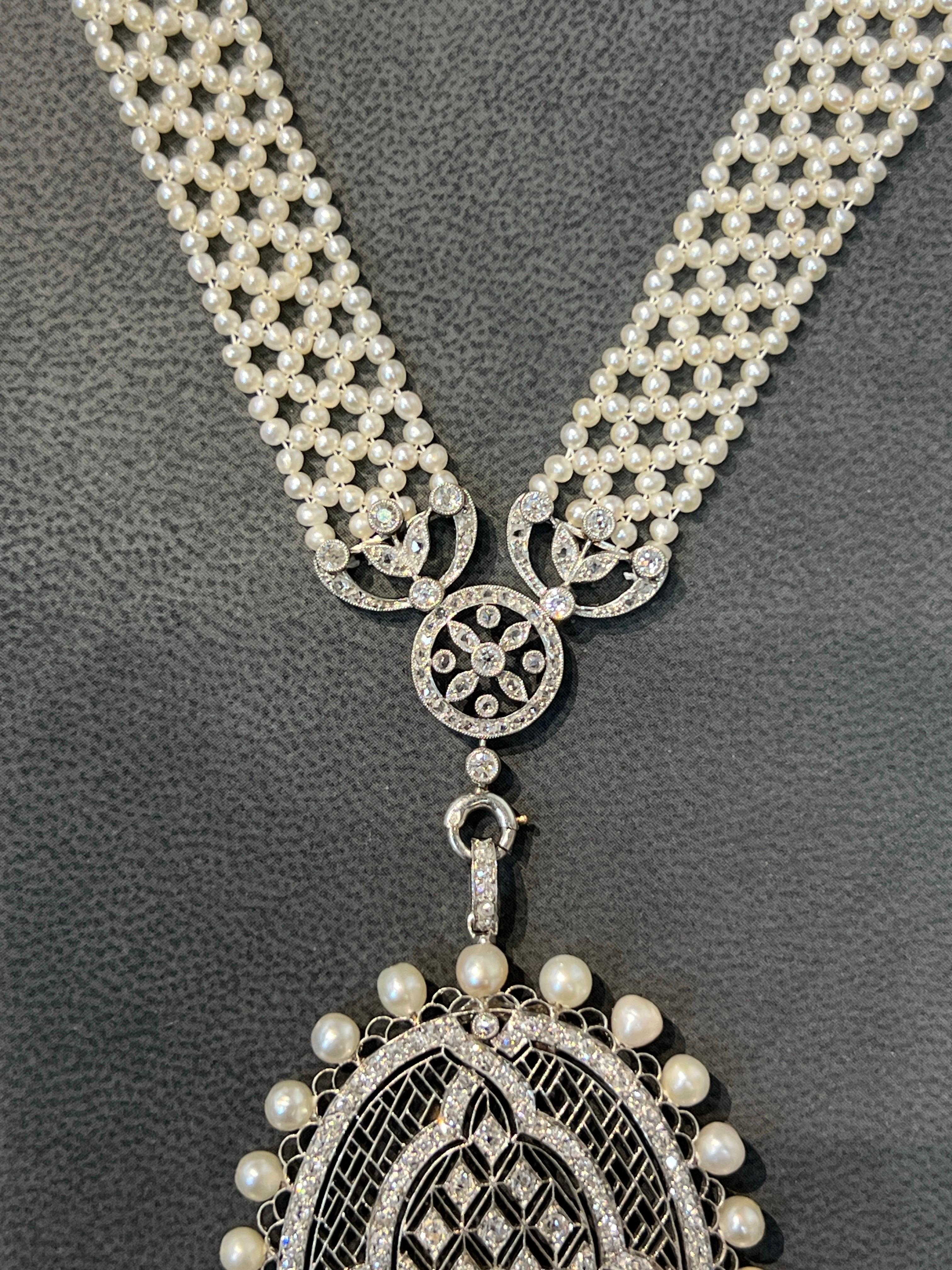 Mauboussin Belle Epoque Pearl and Diamond Pendant Necklace In Excellent Condition For Sale In New York, NY