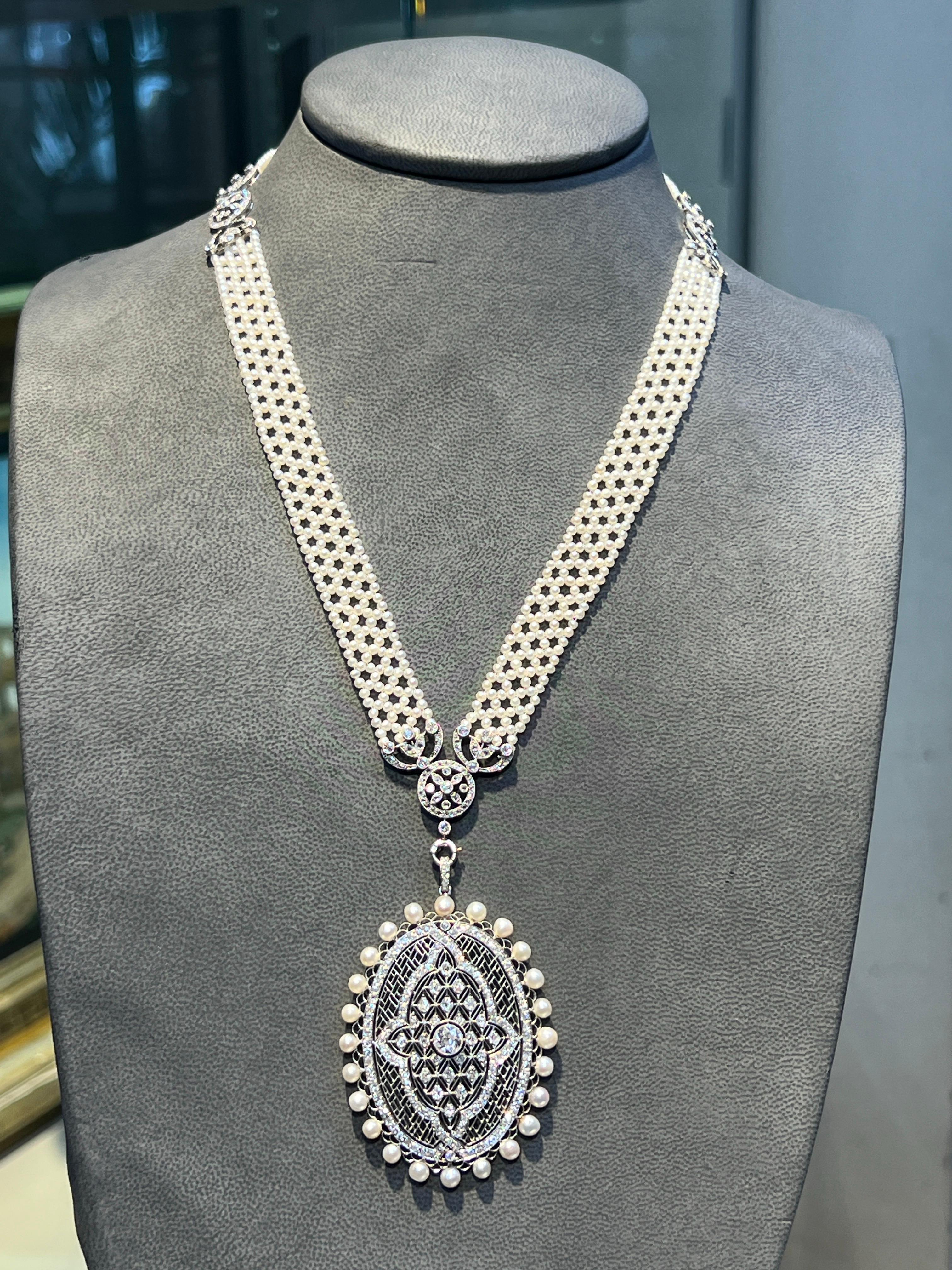 Women's Mauboussin Belle Epoque Pearl and Diamond Pendant Necklace For Sale