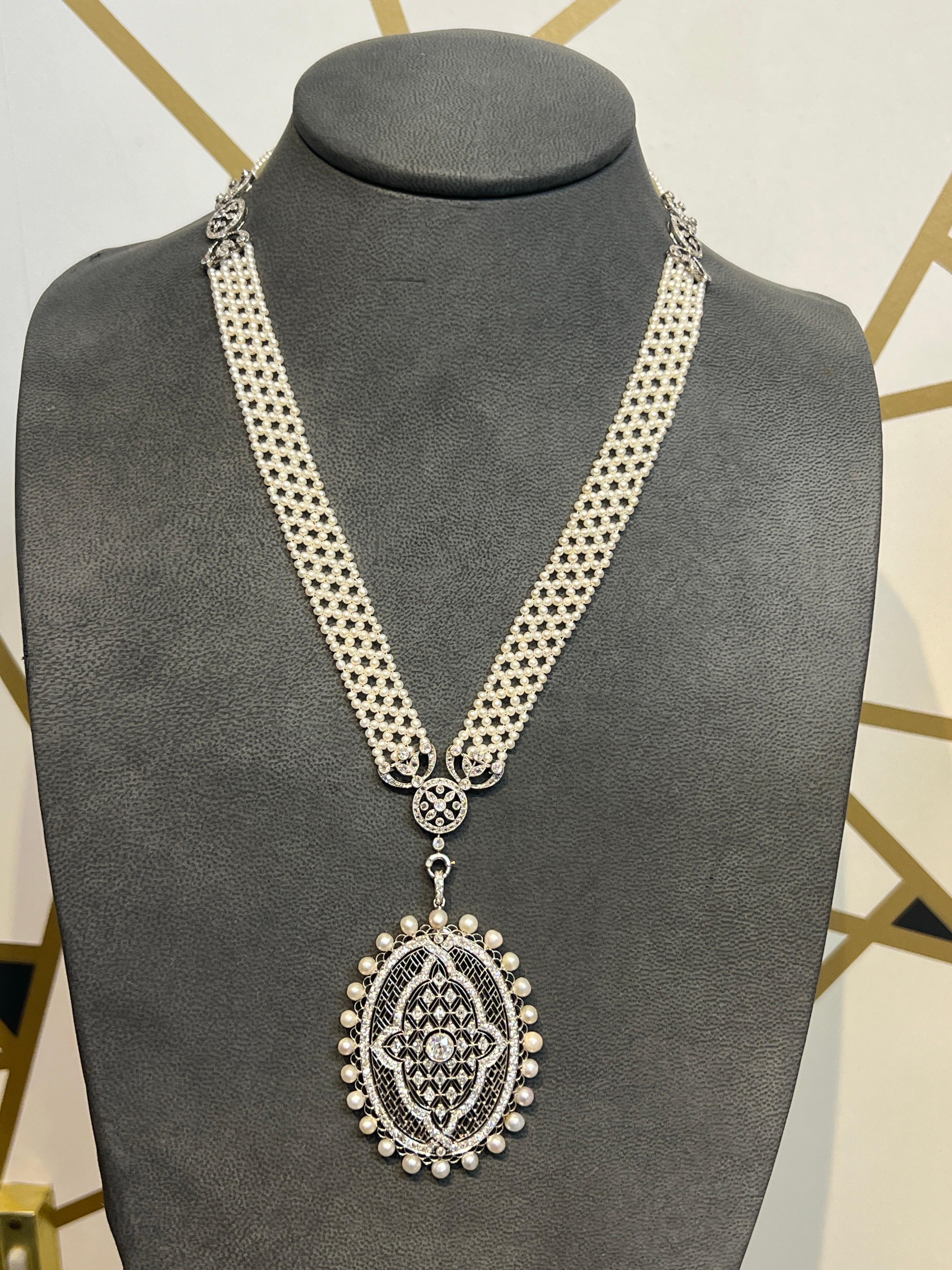 Mauboussin Belle Epoque Pearl and Diamond Pendant Necklace For Sale 1