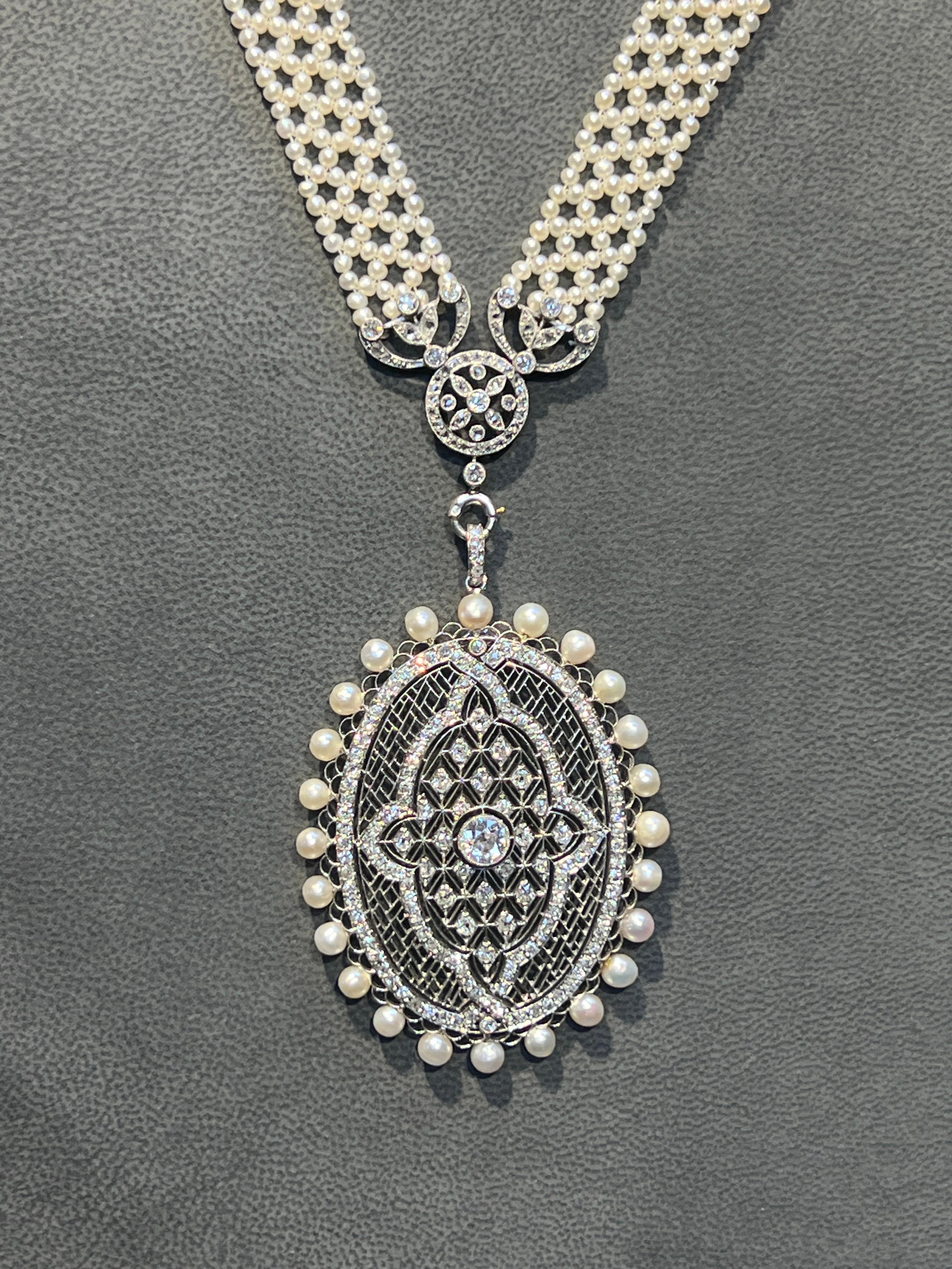 Mauboussin Belle Epoque Pearl and Diamond Pendant Necklace For Sale 2