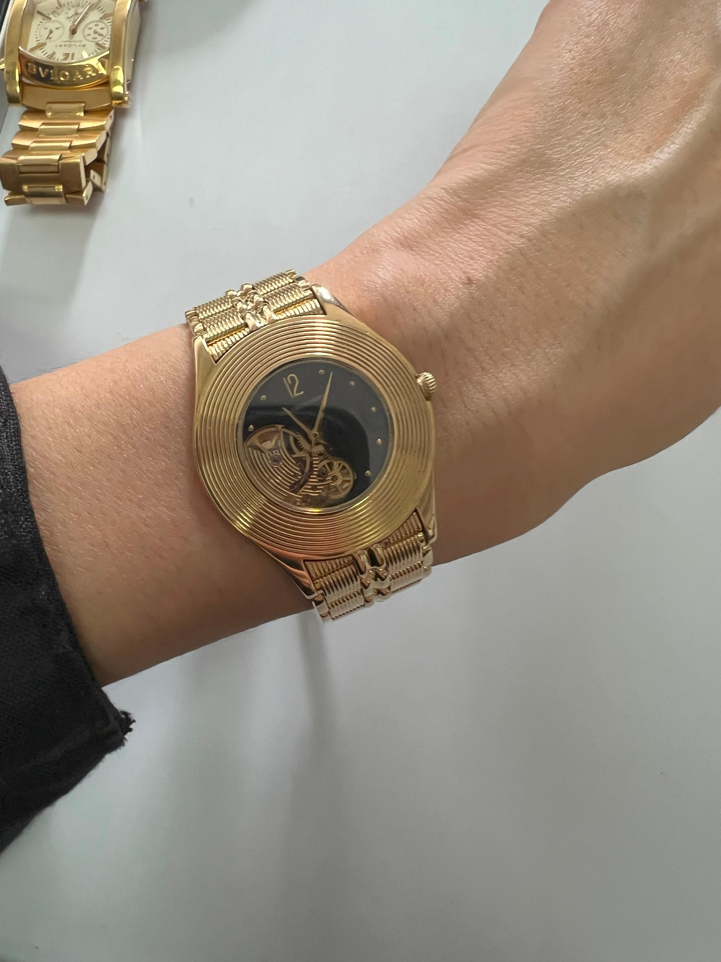 Mauboussin Black Dial 18 Karat Yellow Gold Vintage Watch For Sale 3