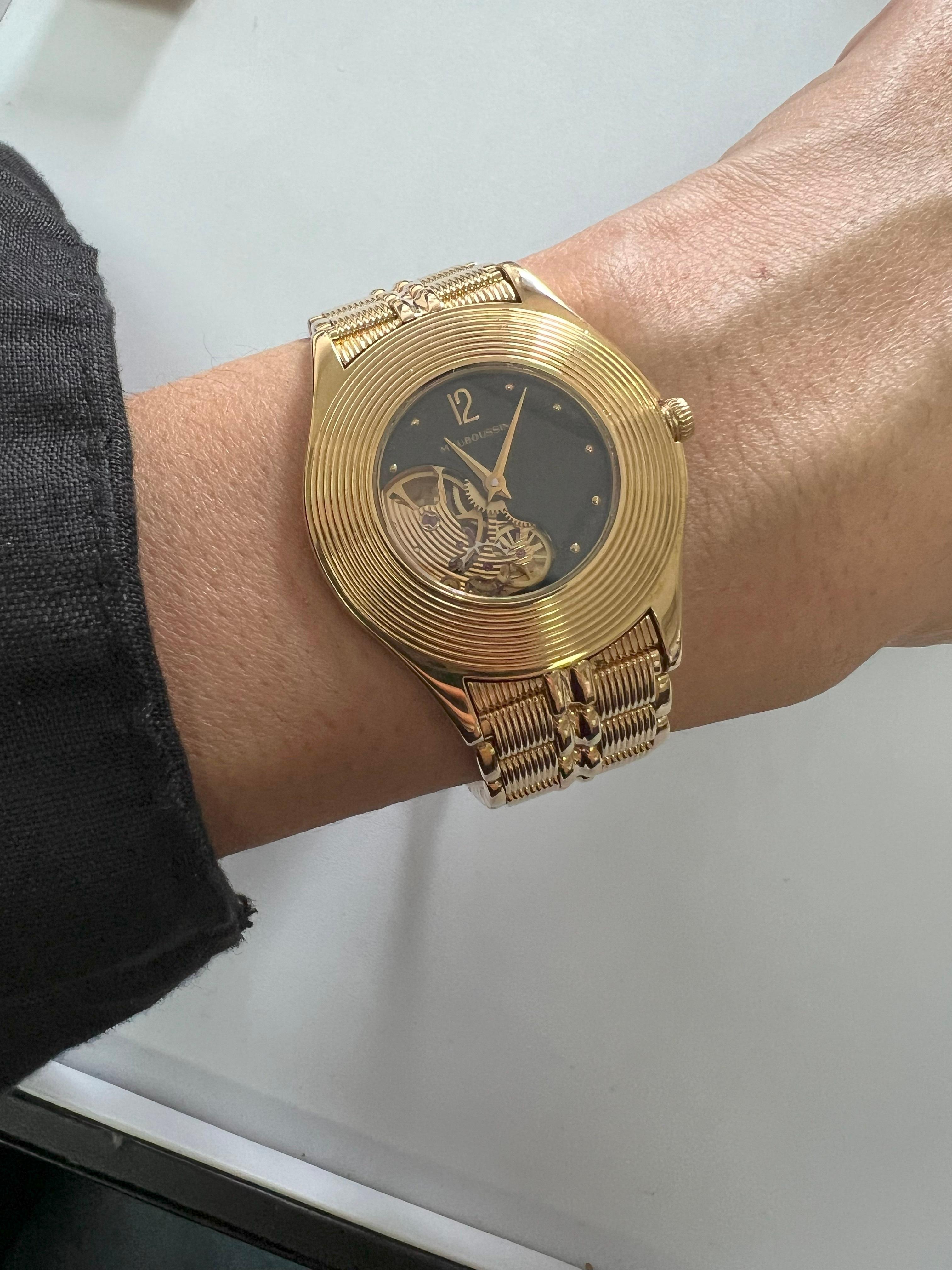 Mauboussin Black Dial 18 Karat Yellow Gold Vintage Watch  For Sale 7
