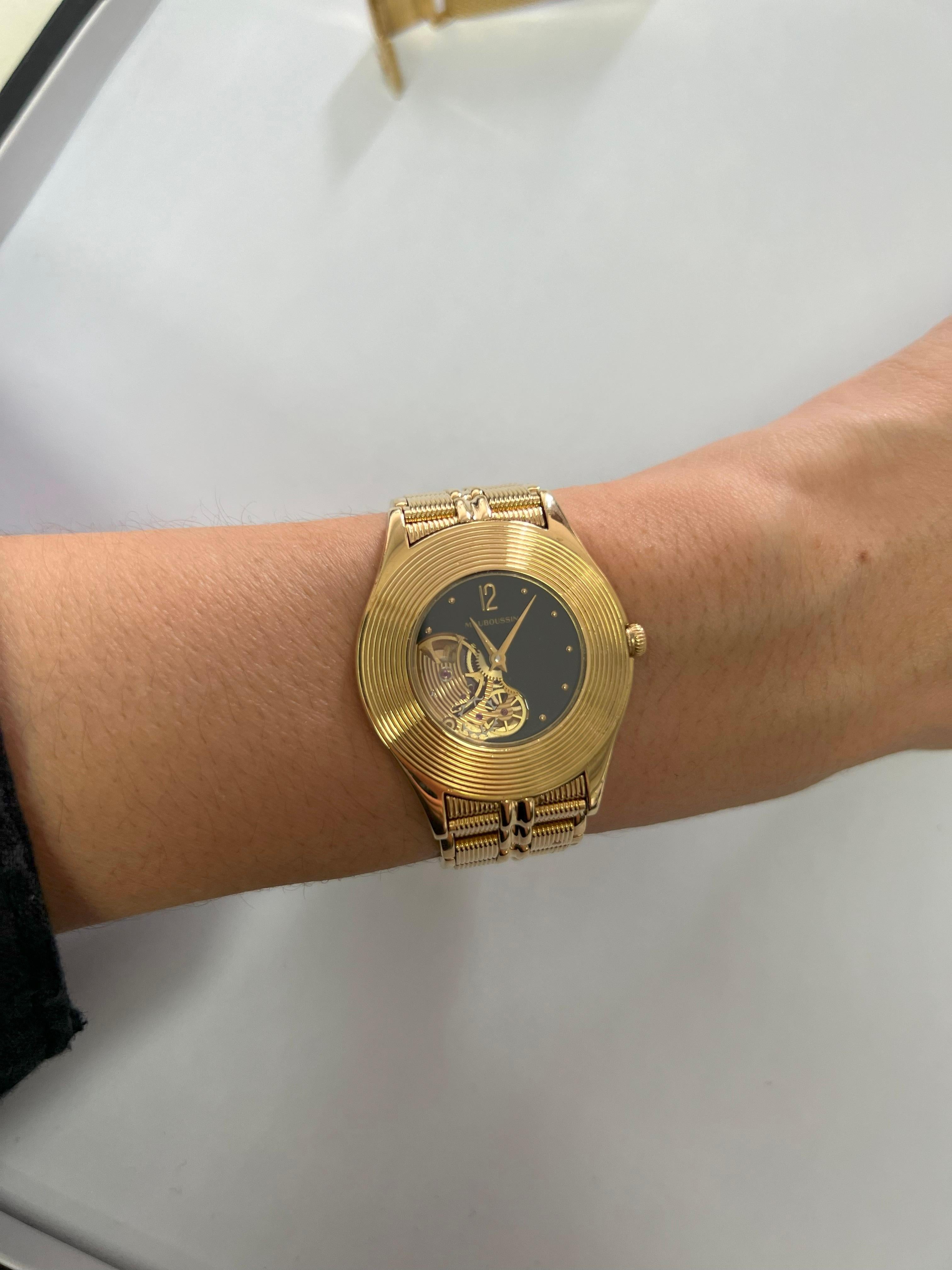 Mauboussin Black Dial 18 Karat Yellow Gold Vintage Watch  For Sale 10