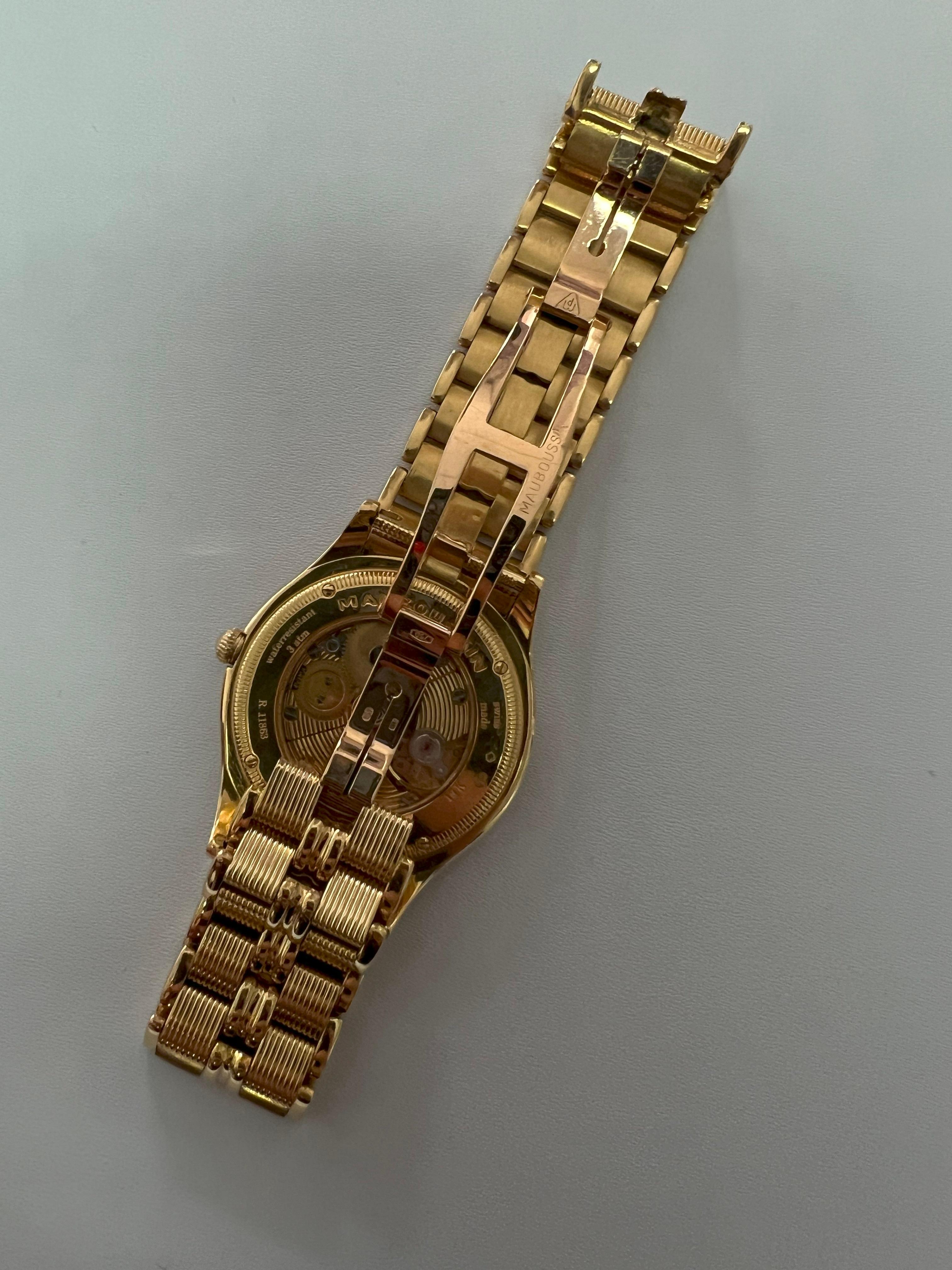 Mauboussin Black Dial 18 Karat Yellow Gold Vintage Watch  In Good Condition For Sale In Oakton, VA