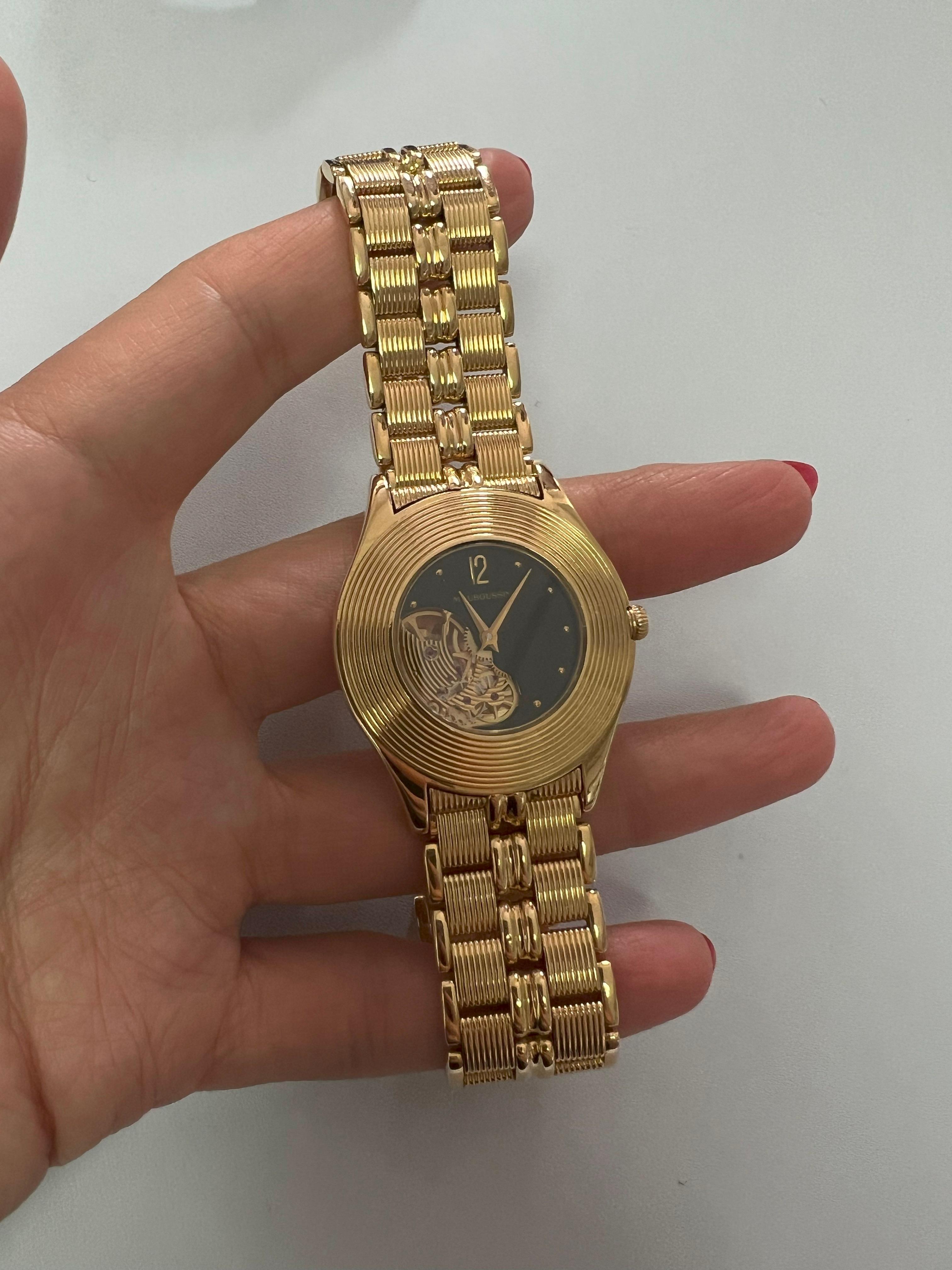 Mauboussin Black Dial 18 Karat Yellow Gold Vintage Watch  For Sale 2
