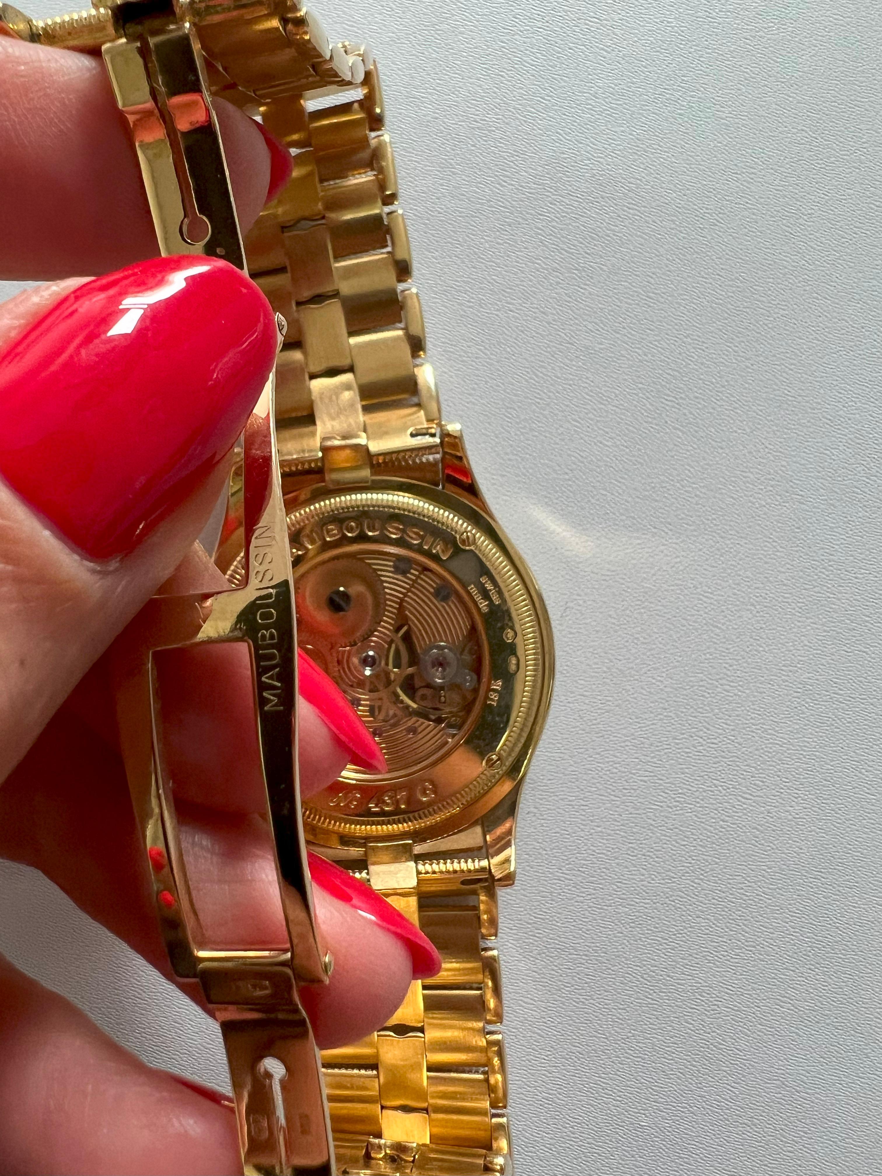 Mauboussin Black Dial 18 Karat Yellow Gold Vintage Watch For Sale 1