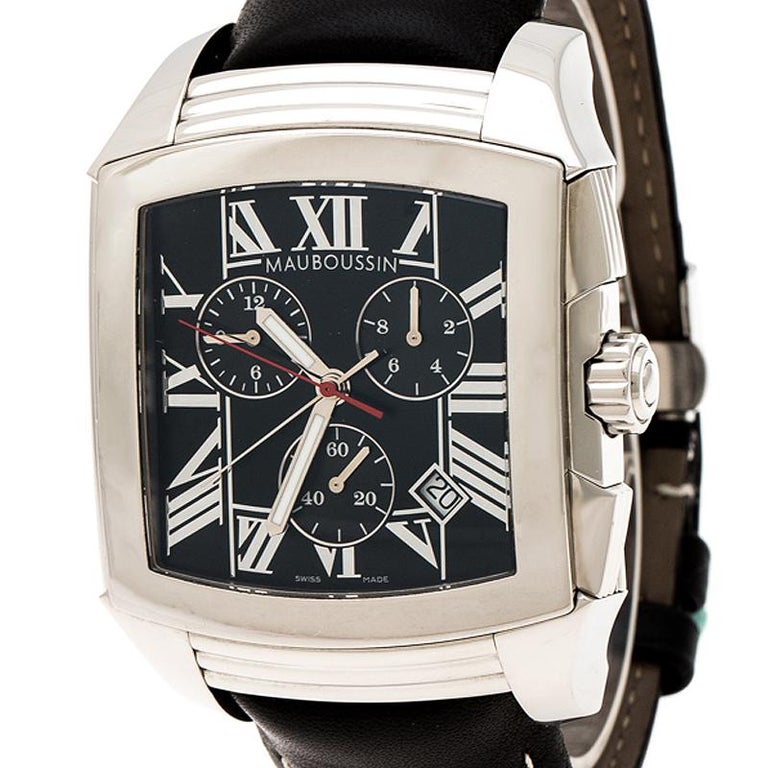 Montre Chronographe Mauboussin Acier Inoxydable - Diamètre 43 Mm, Cadran Blanc - Occasion - Boîte Incluse