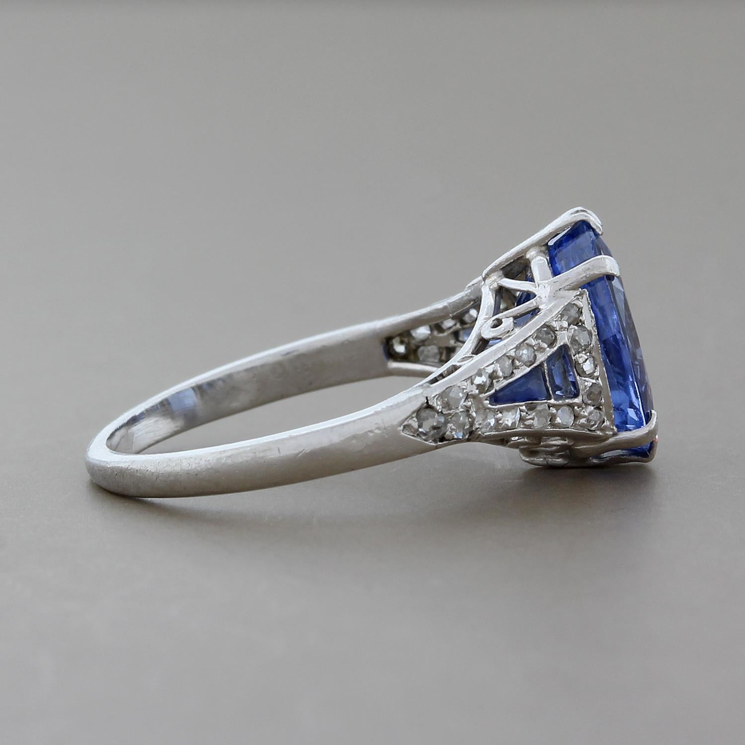 Mauboussin Blue Sapphire Diamond Platinum Ring In Excellent Condition In Beverly Hills, CA