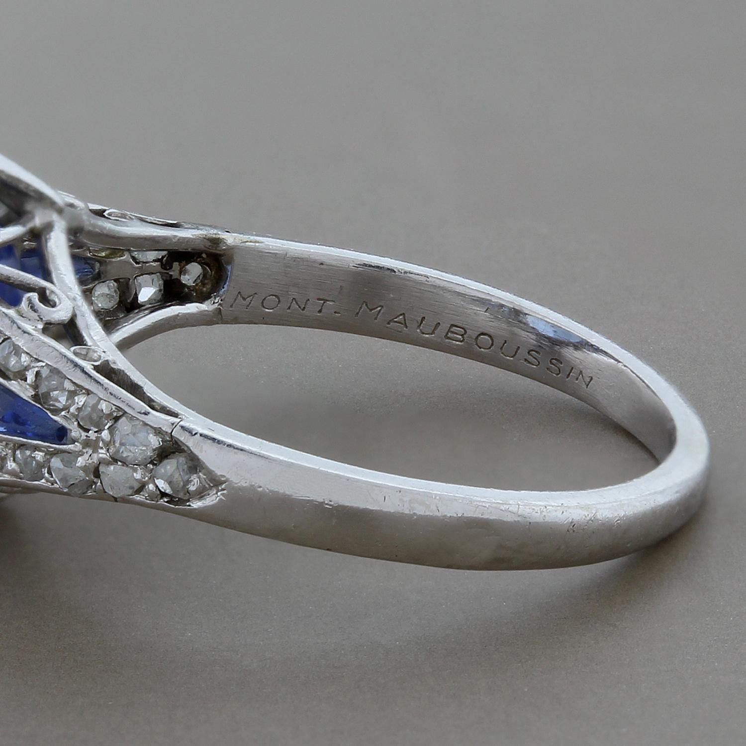 Mauboussin Blue Sapphire Diamond Platinum Ring 1