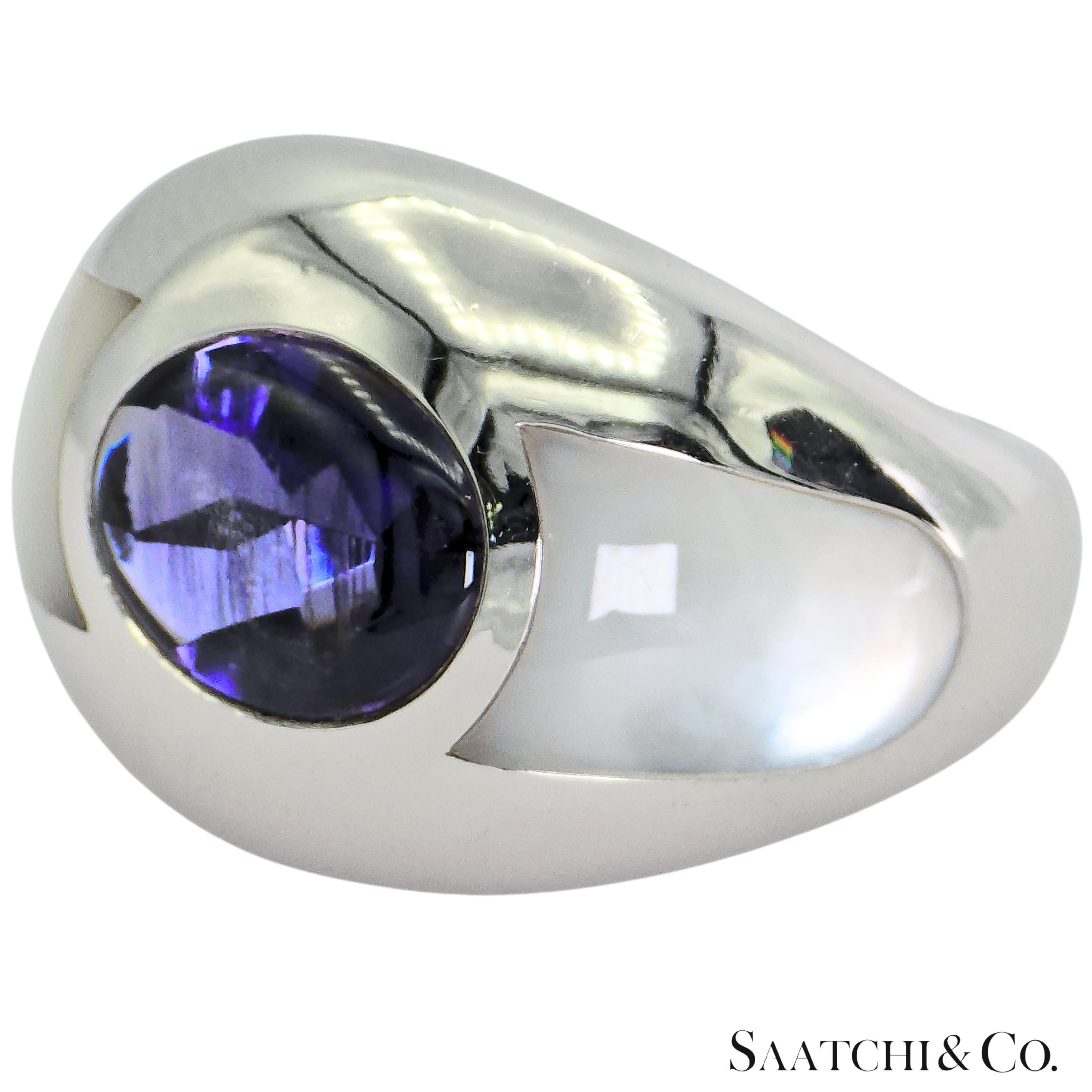 Taille ovale MAUBOUSSIN Bague Iolite bleue violette or blanc 18K 750 en vente