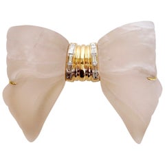 Retro Mauboussin Brooch, Rock Crystal, Yellow Gold and 10 Baguette Diamonds