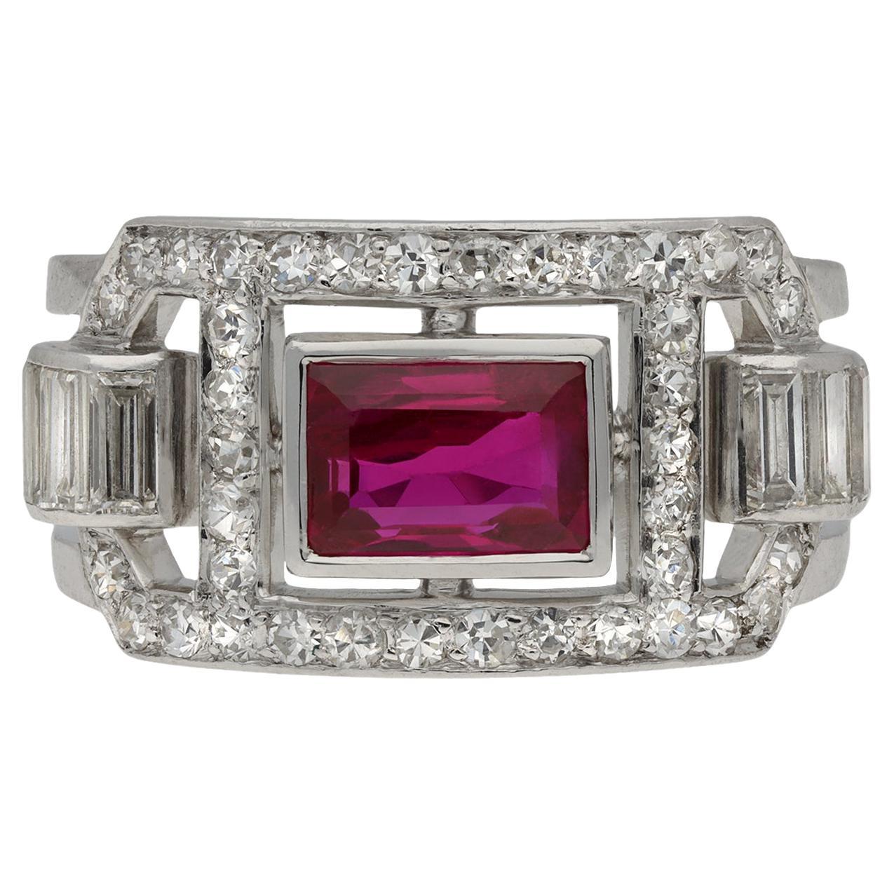 Mauboussin Burmese Ruby and Diamond Ring, French, circa 1929 For Sale