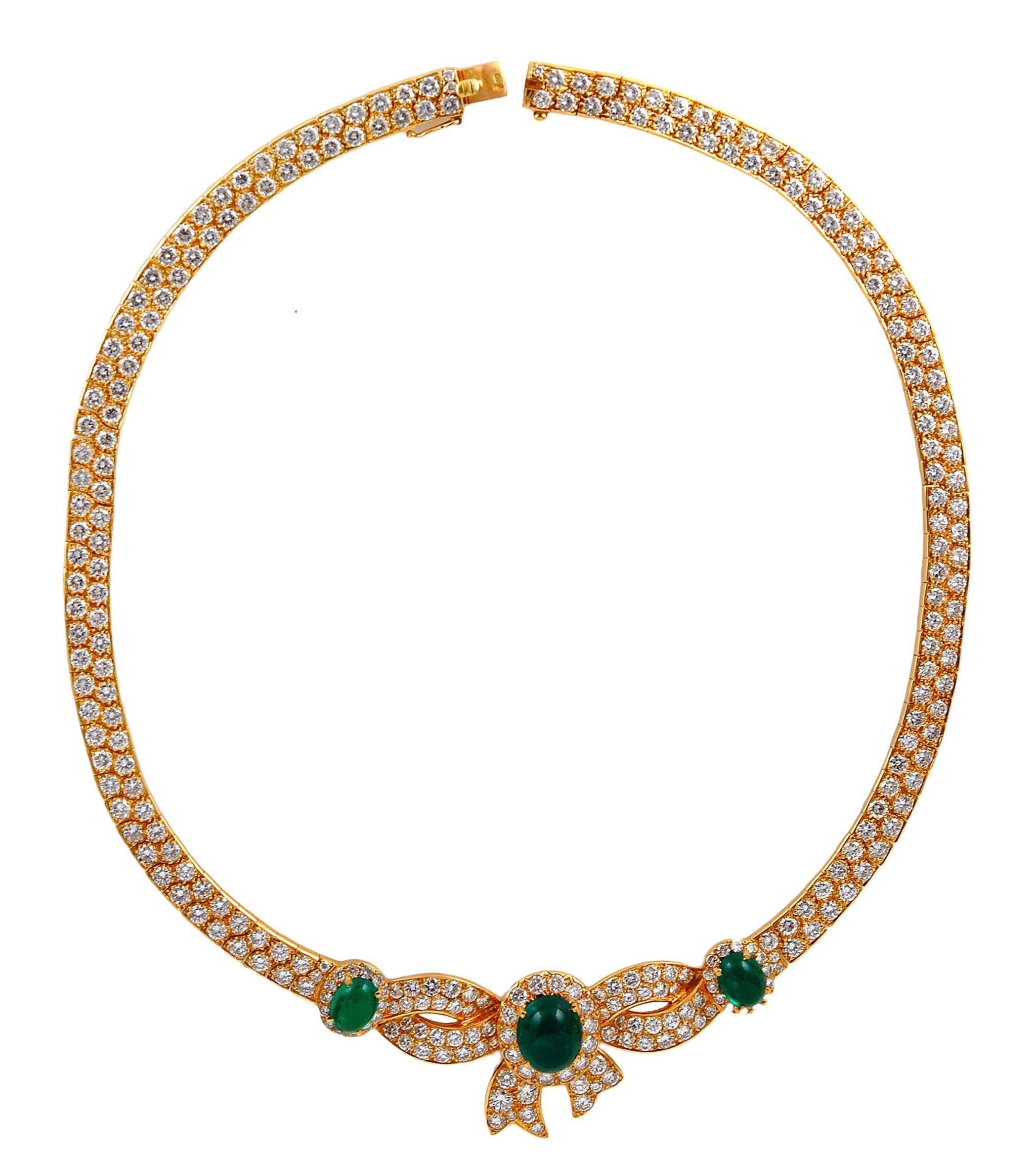 Round Cut Mauboussin Cabochon Emerald Suite Necklace For Sale