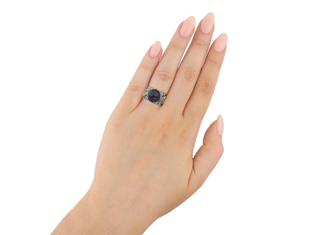 Women's or Men's Mauboussin Cabochon Sapphire and Diamond Ring, French, circa 1929 For Sale
