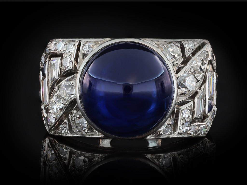 Mauboussin Cabochon Sapphire and Diamond Ring, French, circa 1925 For Sale 1