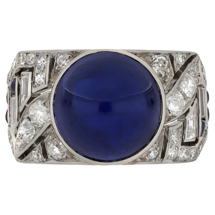 Mauboussin Cabochon Sapphire and Diamond Ring, French, circa 1925 For Sale