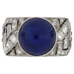 Antique Mauboussin Cabochon Sapphire and Diamond Ring, French, circa 1925