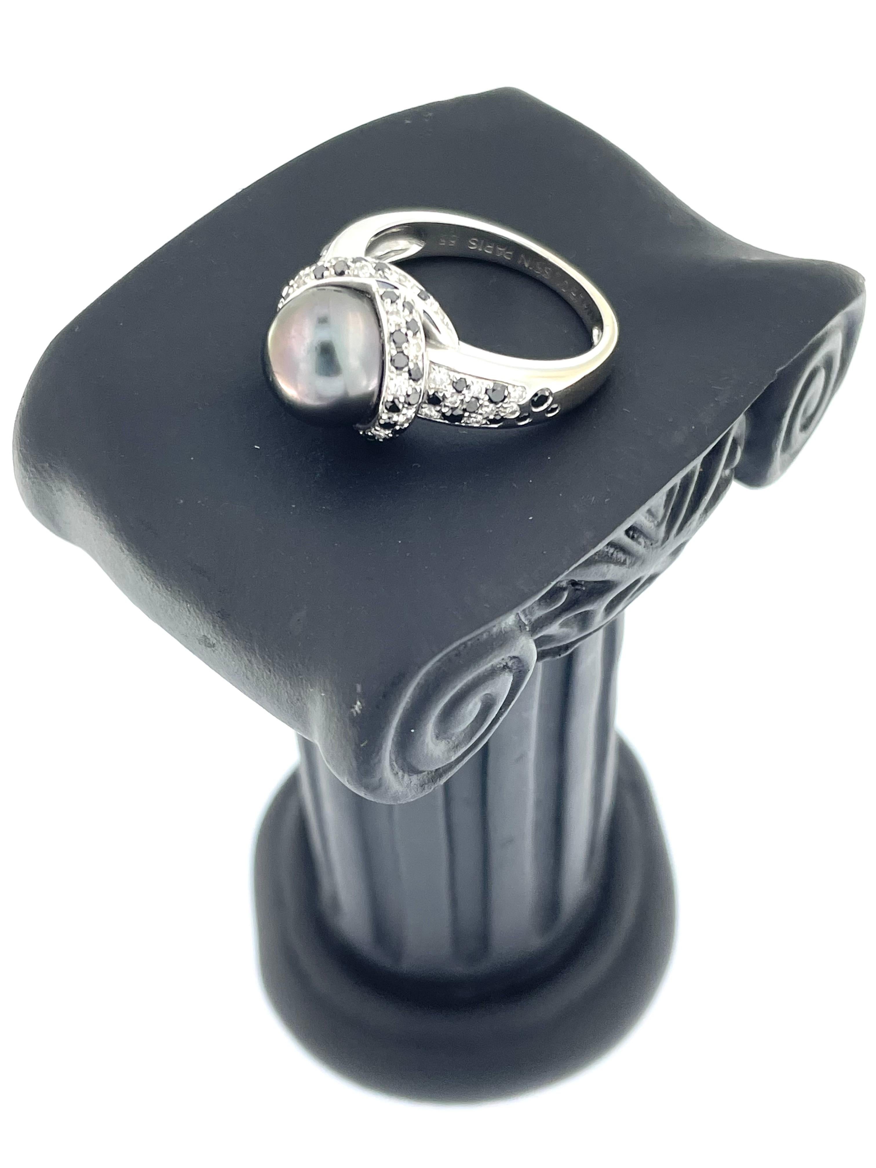 Taille brillant Mauboussin, bague « perle de clavicule » en or blanc 18 carats en vente