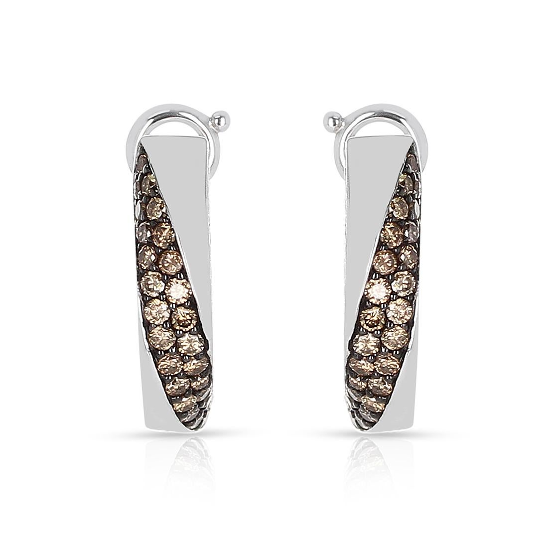 Mauboussin Champagne Diamond Pave Earrings, 18 Karat White Gold In Excellent Condition In New York, NY