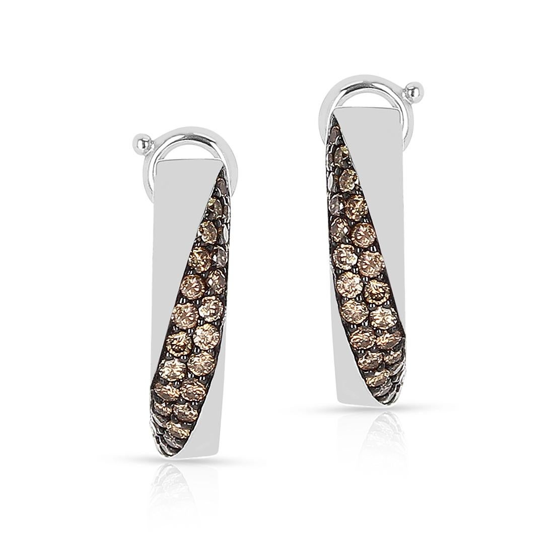 Women's or Men's Mauboussin Champagne Diamond Pave Earrings, 18 Karat White Gold