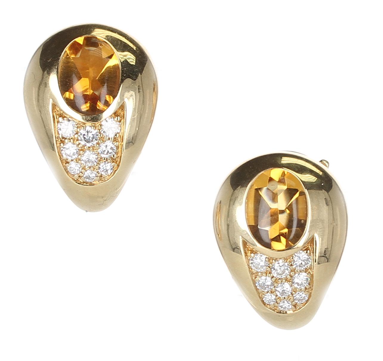 Mauboussin 2.18 ct. Citrine and 0.42 ct. Diamond Earrings, 18K Gold In Excellent Condition For Sale In New York, NY