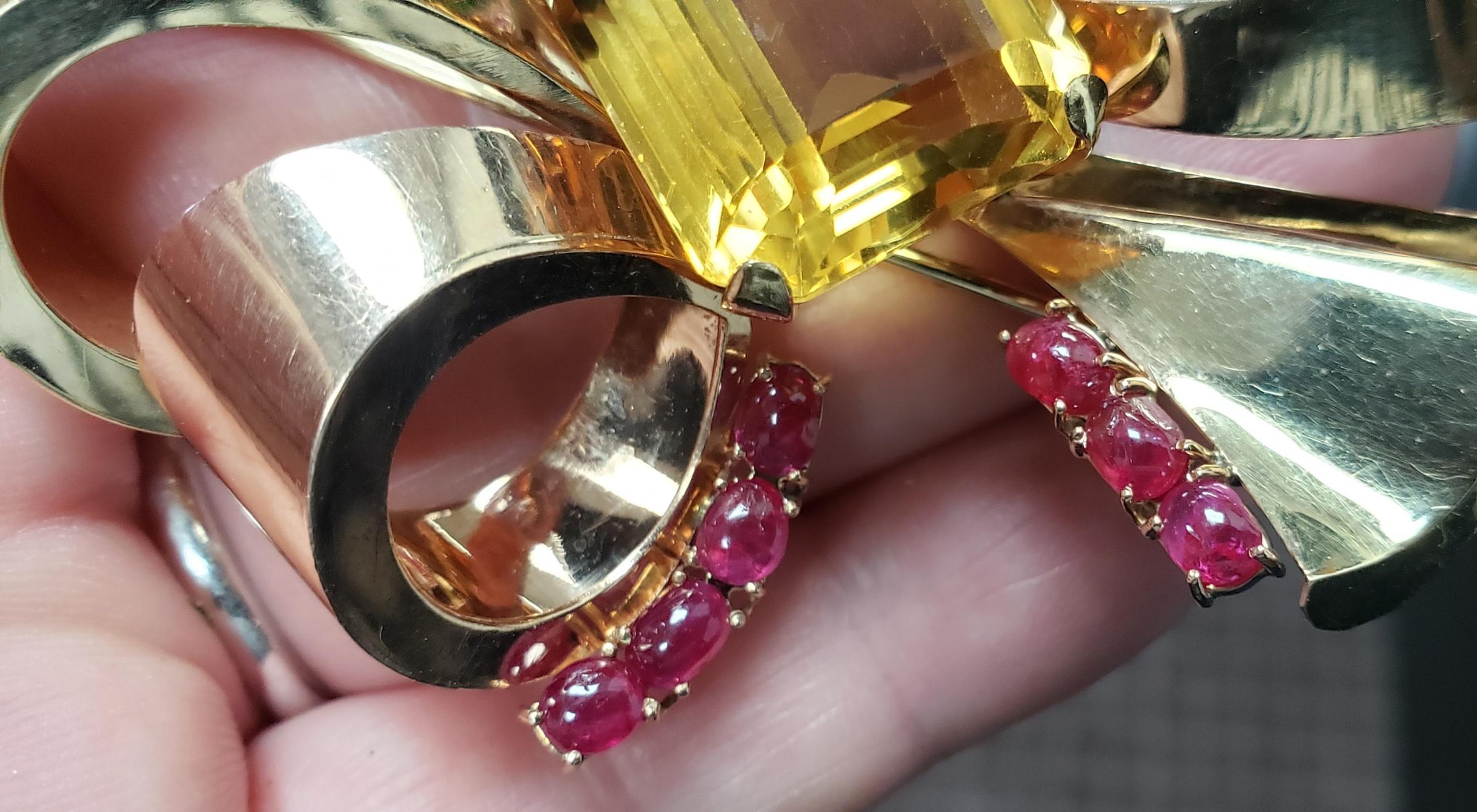 MAUBOUSSIN Citrine & Ruby Bow Pin/Brooch 14K gold 95x63MM For Sale 3