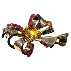 MAUBOUSSIN Citrine & Ruby Bow Pin/Brooch 14K gold 95x63MM