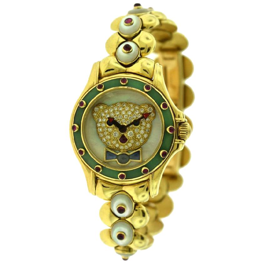 Mauboussin Classic Multi Gem Stone Round Watch Ref. R.64680 in 18 Karat Gold