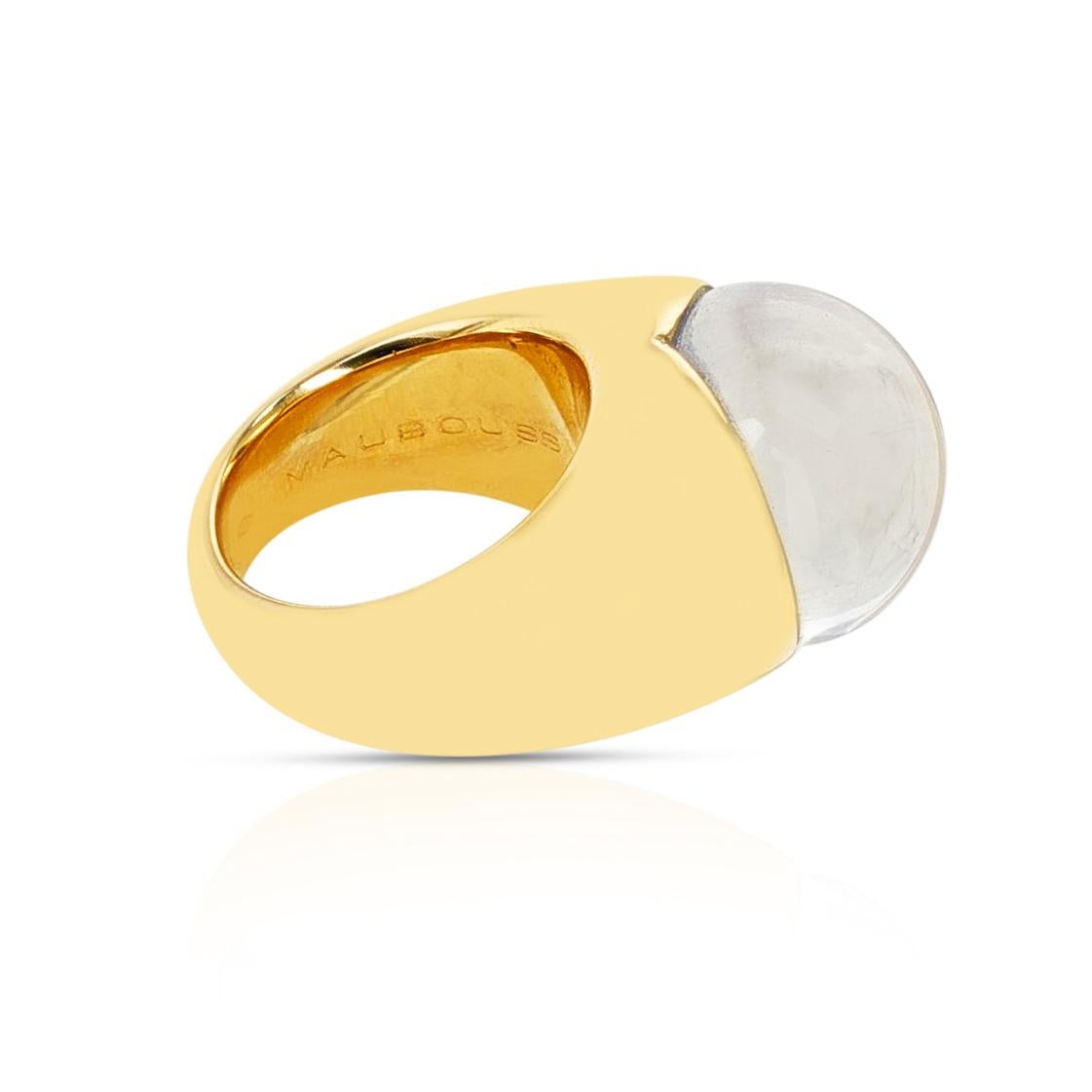 Mauboussin Kuppelring aus klarem Kristall mit dunklem Farbton und Diamanten, 18K für Damen oder Herren