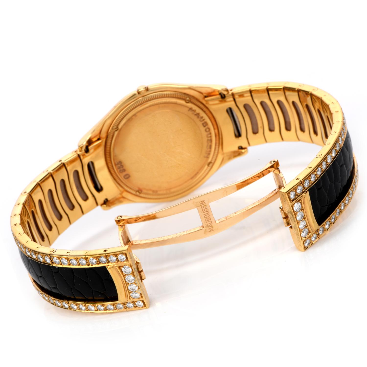 Modern Mauboussin Diamond 18 Karat Gold Black Leather Men's Watch R62683