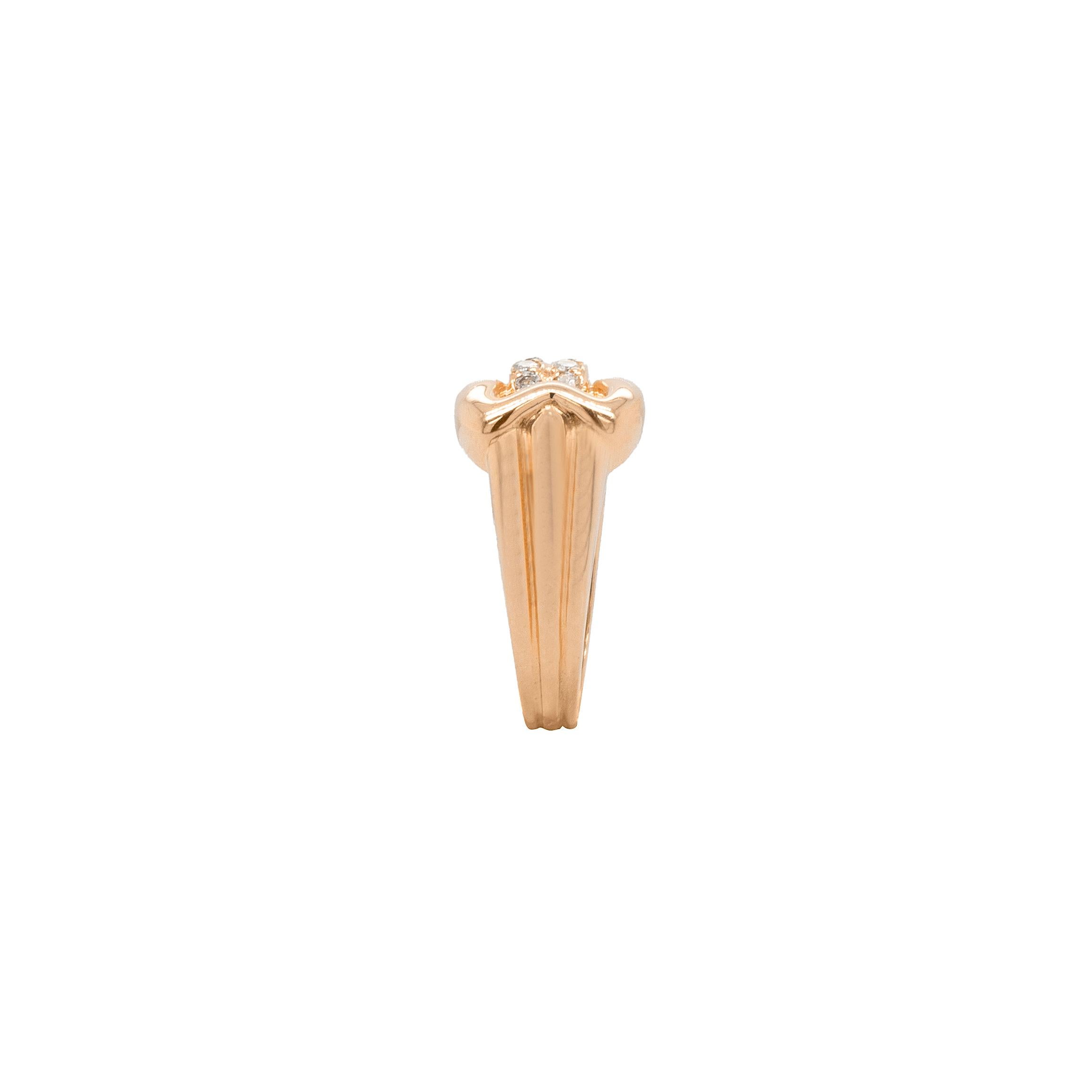 Get ready to fall in love with this gorgeous vintage ring by Maison Mauboussin, that wonderfully merges the diamonds’ sparkle with the elegance of warm 18 carat yellow gold.

A stylised double buckle design sits proudly on the finger, beautifully